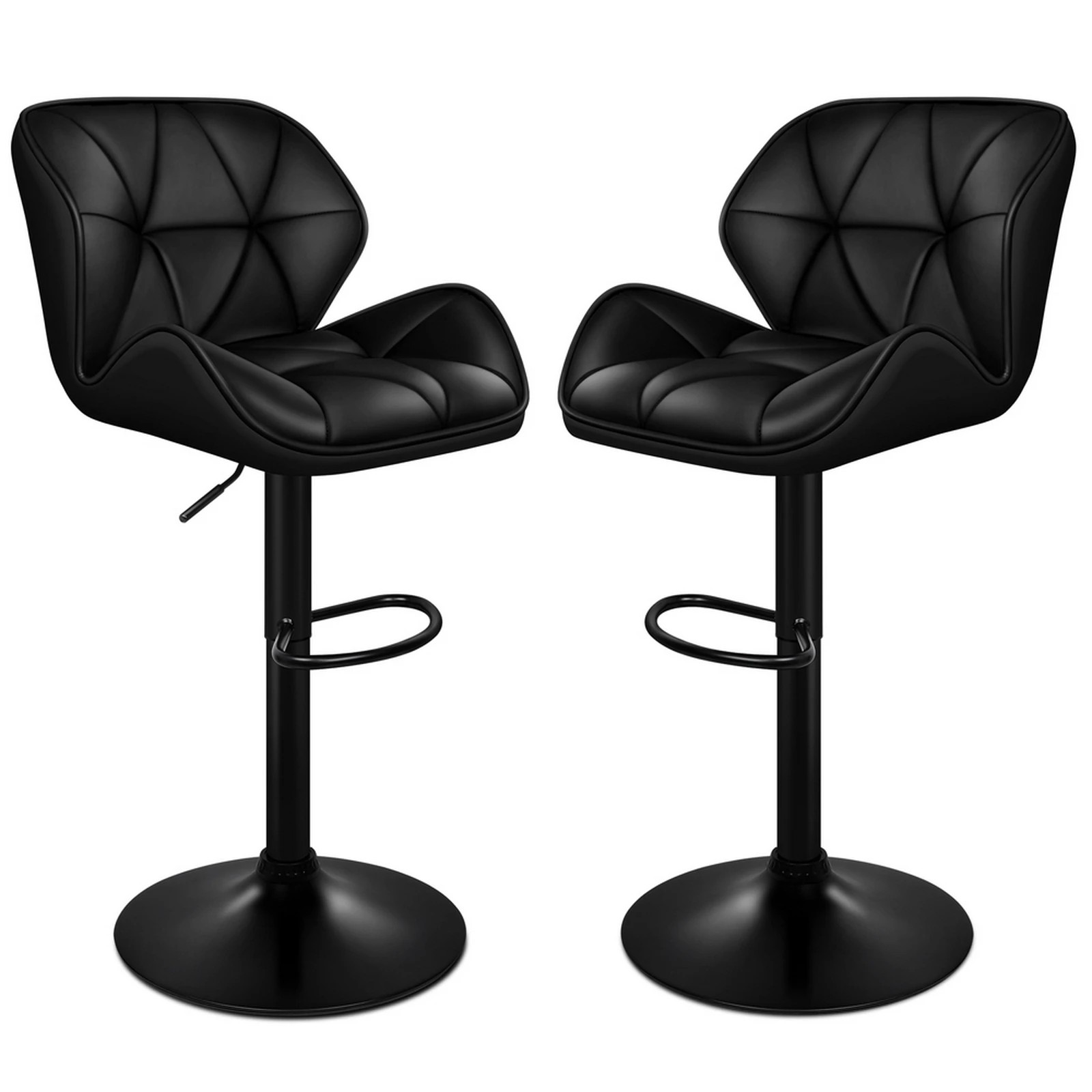 1 Alfordson 2x Bar Stools Willa Kitchen Gas Lift Swivel Chair Leather - Black, 1 of 9