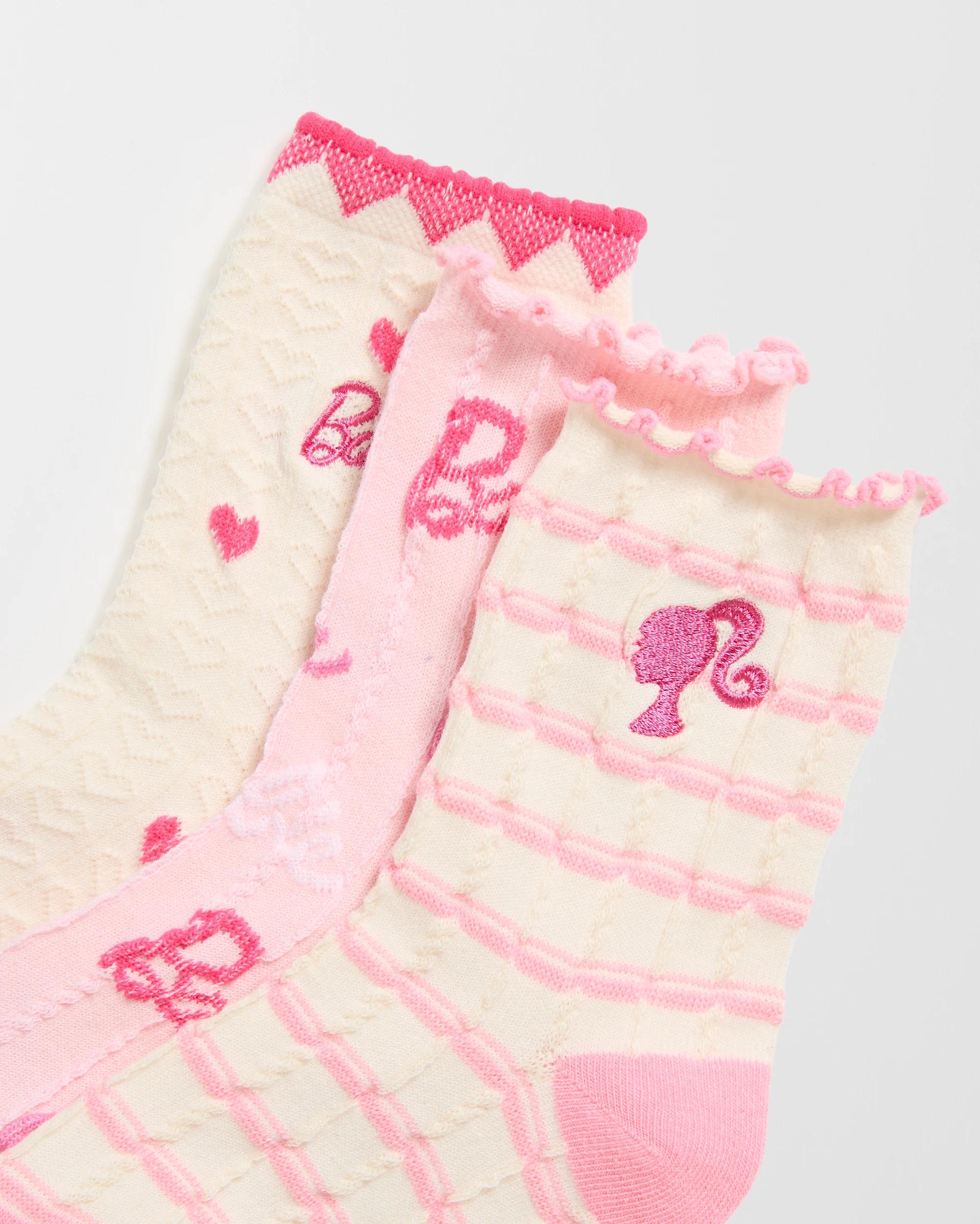 3 Licensed Barbie Cotton Blend 3 Pack Younger Girls Crew Socks BARBIE MULTI, 3 of 3