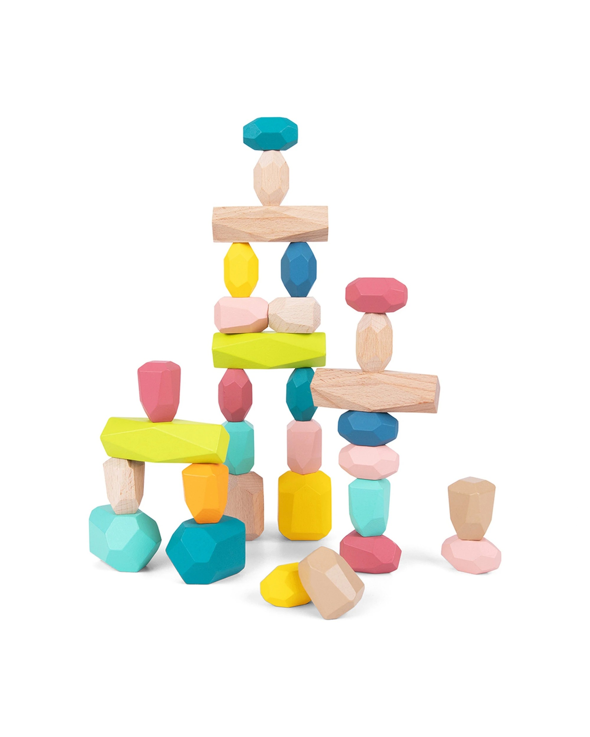 1 Tooky Toy 32pc Tooky Wooden Stacking Stone Large Building Blocks Kids Fun Learning Toys - Multi, 1 of 7