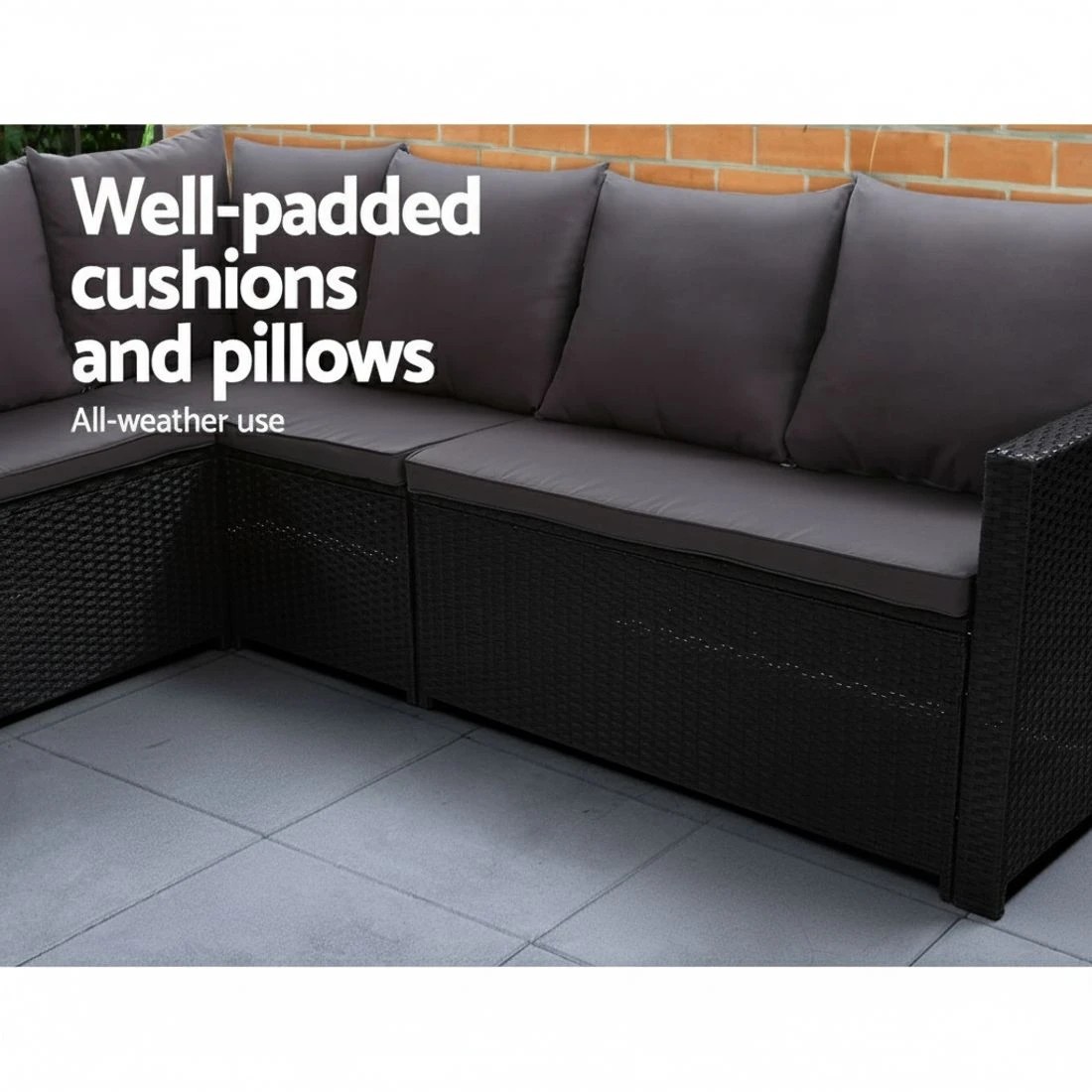 6 Gardeon Outdoor Dining Set Sofa Lounge Setting Chairs Table Ottoman Cover - Black, 6 of 6