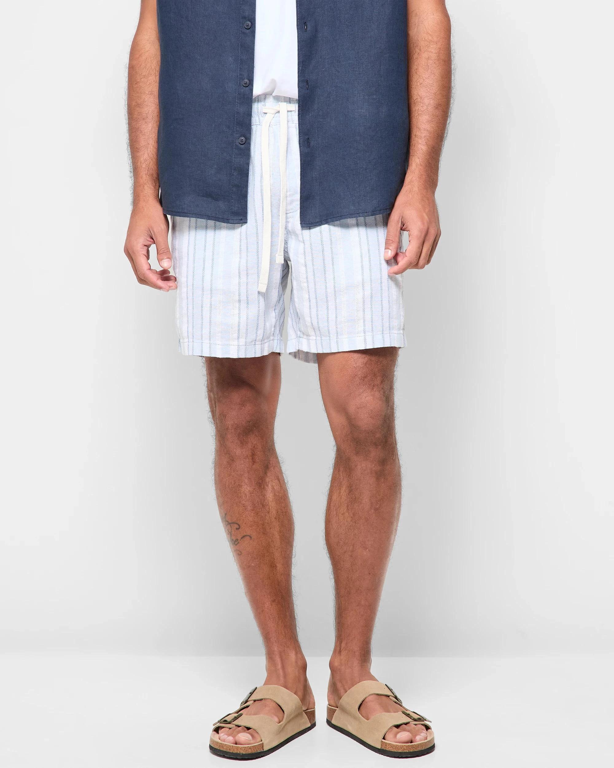 1 Target European Linen Blend Stripe Shorts LIGHT BLUE, 1 of 5