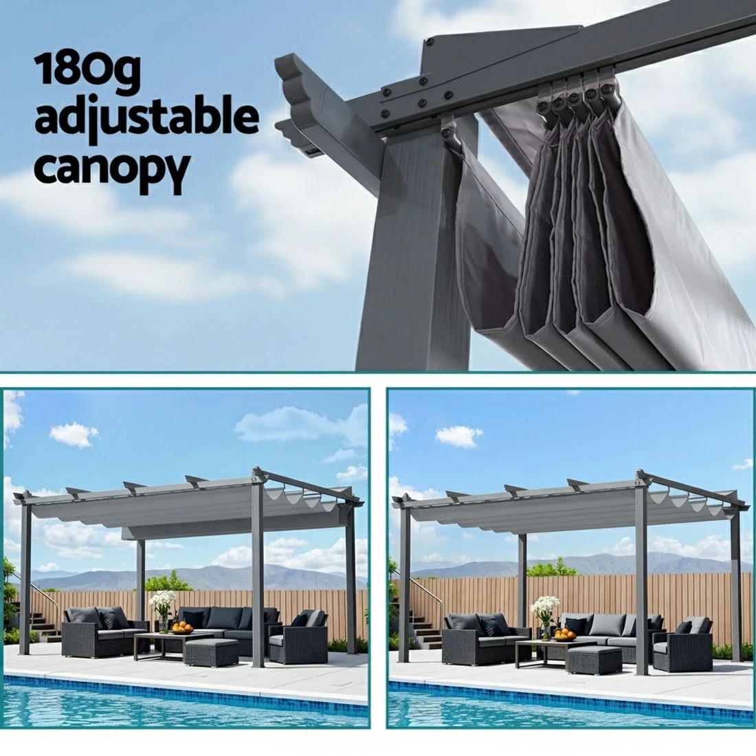 5 Instahut Gazebo Outdoor Garden Pergola Aluminium Frame Adjustable Canopy 3x4m - Grey, 5 of 7