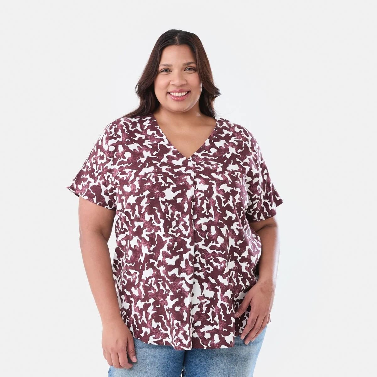 1 Curve Short Sleeve Woven Top Abst Ani, 1 of 5