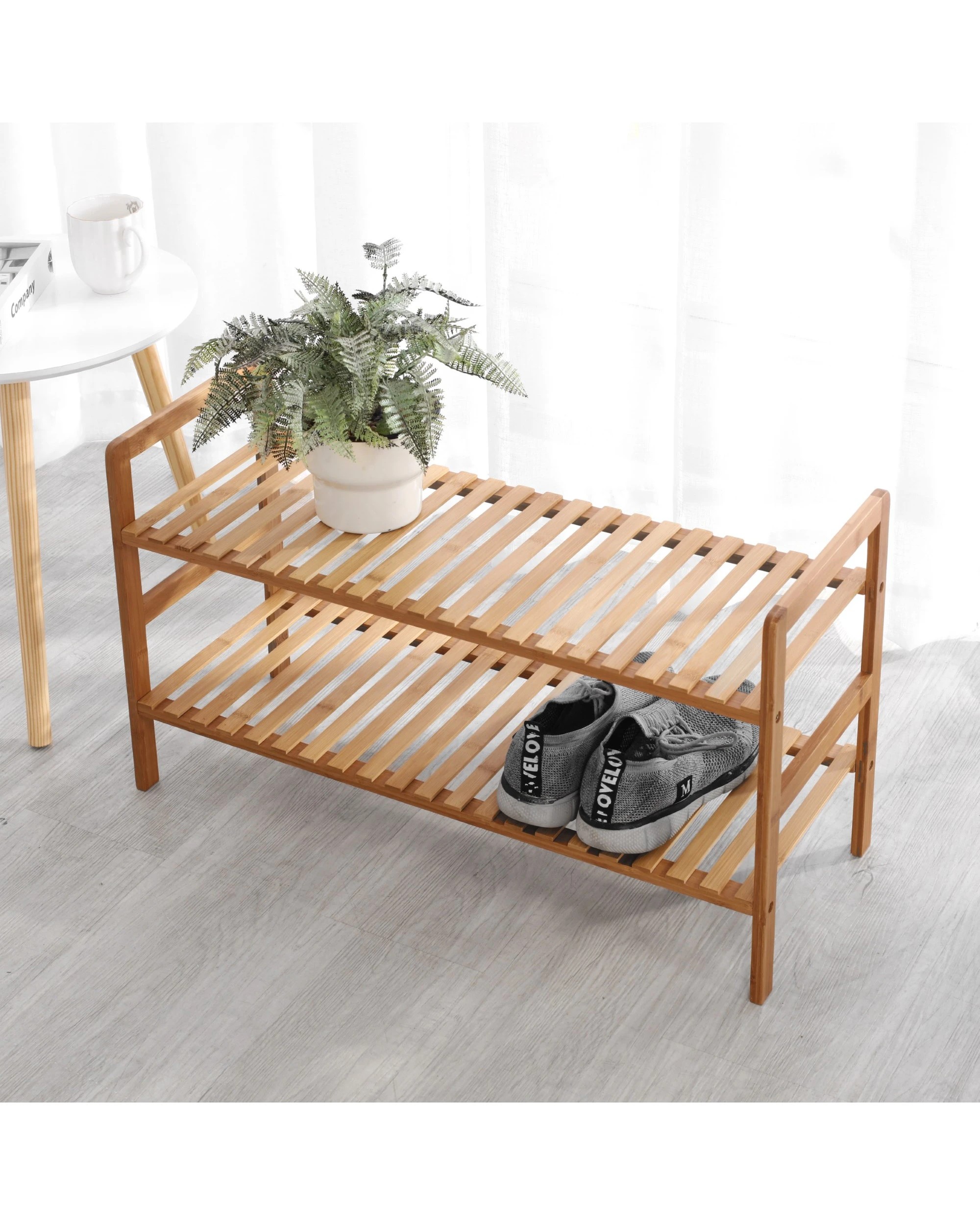 1 Sherwood Home 2-Tier Essential Bamboo Shoe Rack 70x27x40cm - Natural, 1 of 5