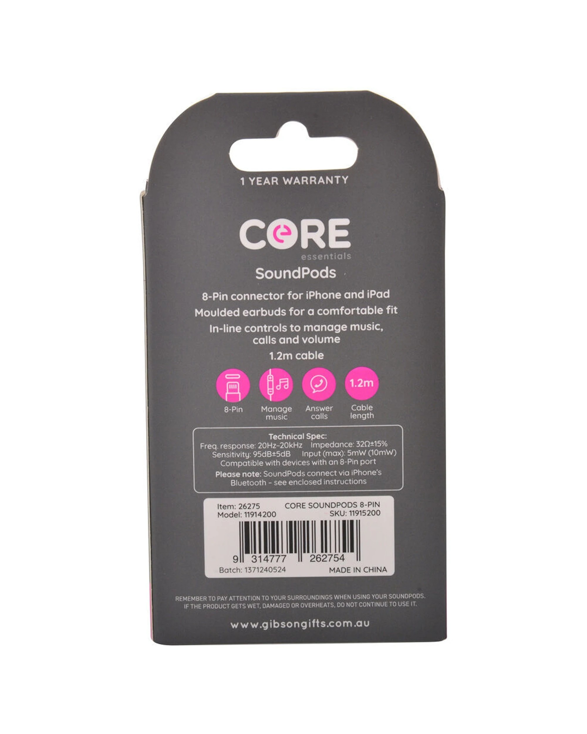 3 Core Essentials 8-Pin SoundPods Earphones 2PK Wired In-Ear With Mic 1.2m Cable
 - white, 3 of 4