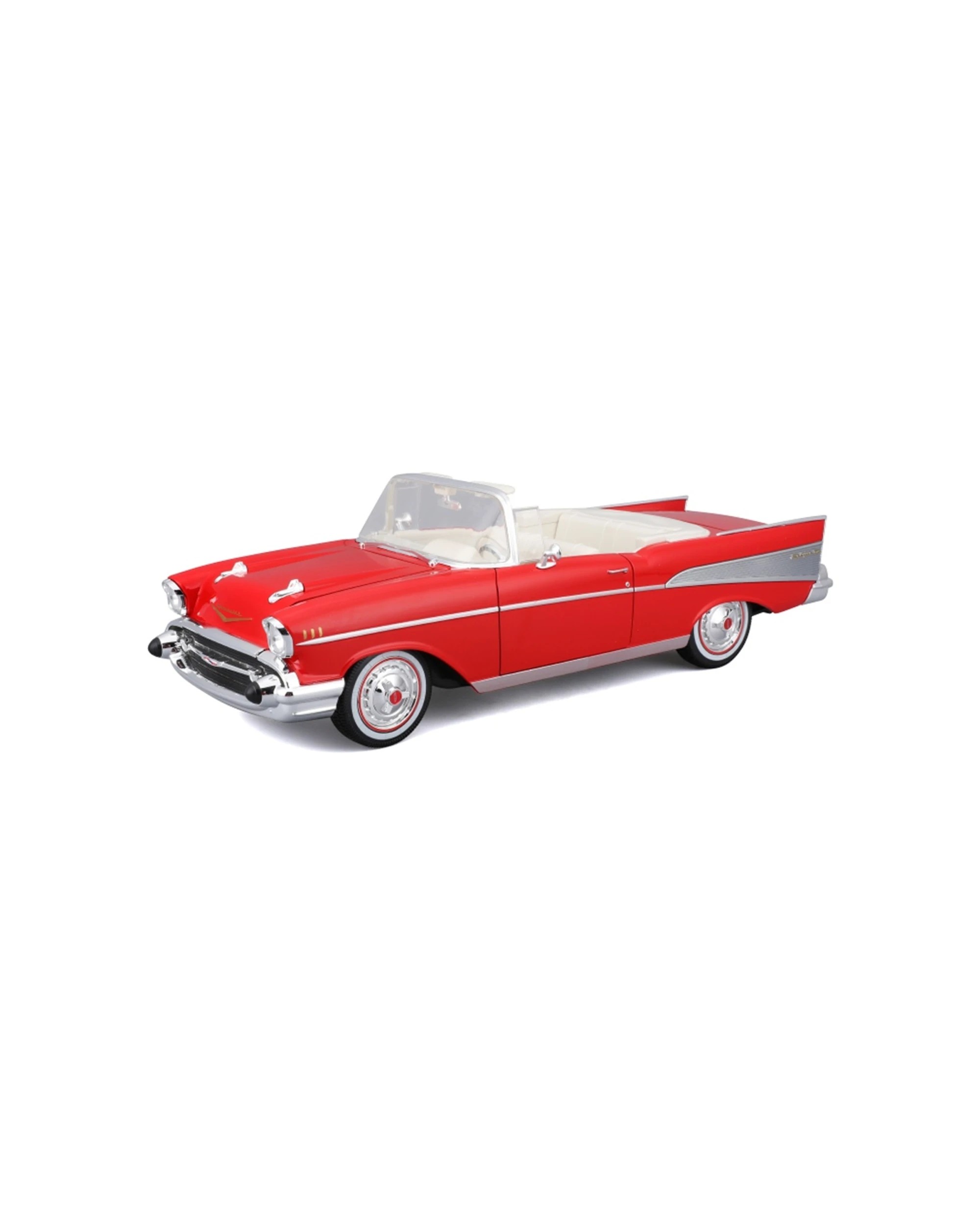1 Maisto 1957 Chevrolet Bel Air Convertible Diecast Model Car Replica - Red, 1 of 7