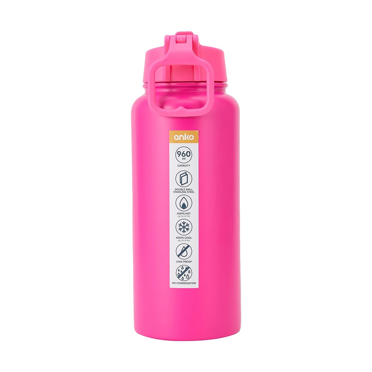 4 960ml Fluro Pink Double Wall Insulated Cylinder Drink Bottle, 4 of 4