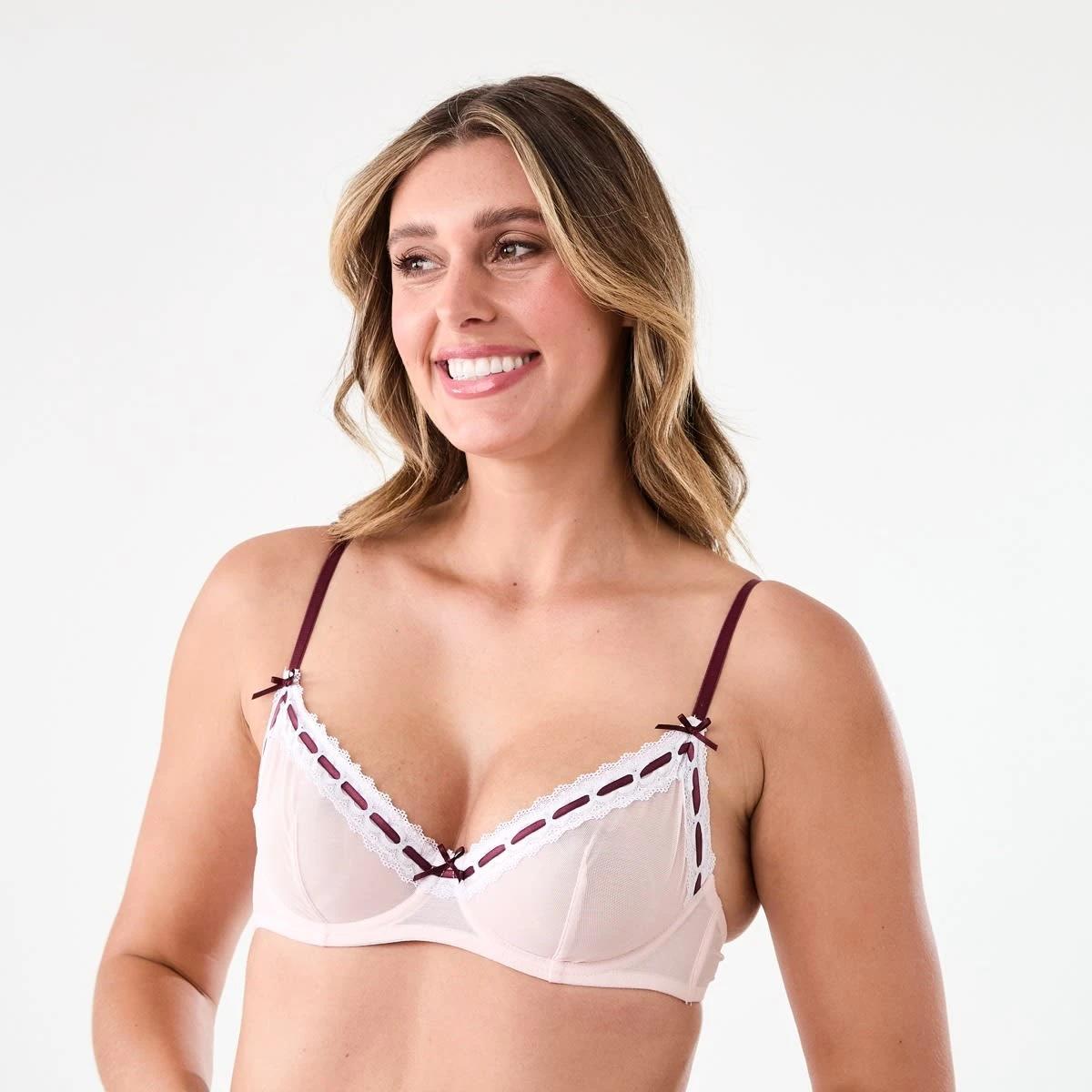 2 Co-ordinated Ribbon Trim Soft Cup Bra Pink Chalk, 2 of 7