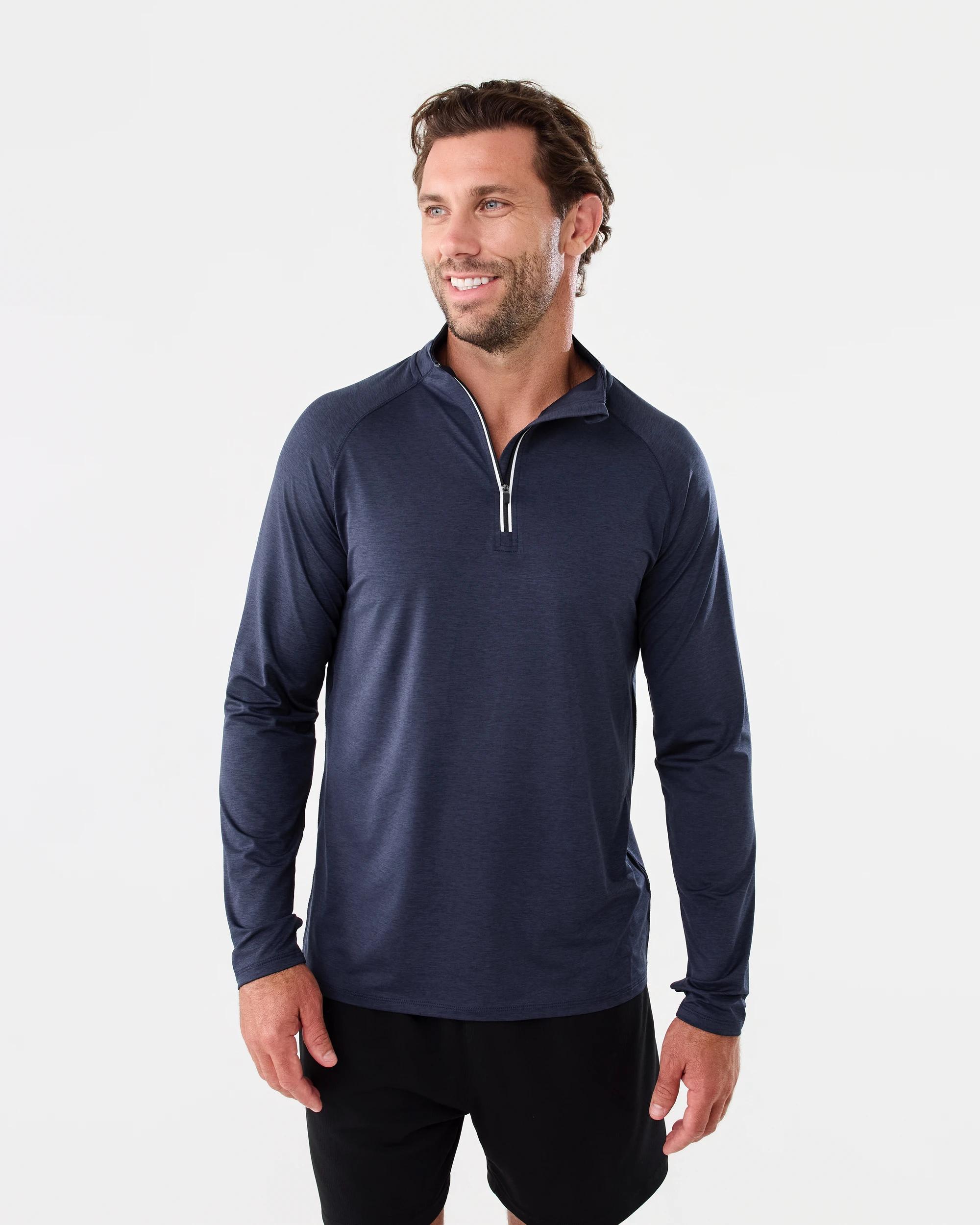 1 Active Mens 1/4 Zip Training Long Sleeve T-shirt Navy Marle, 1 of 5