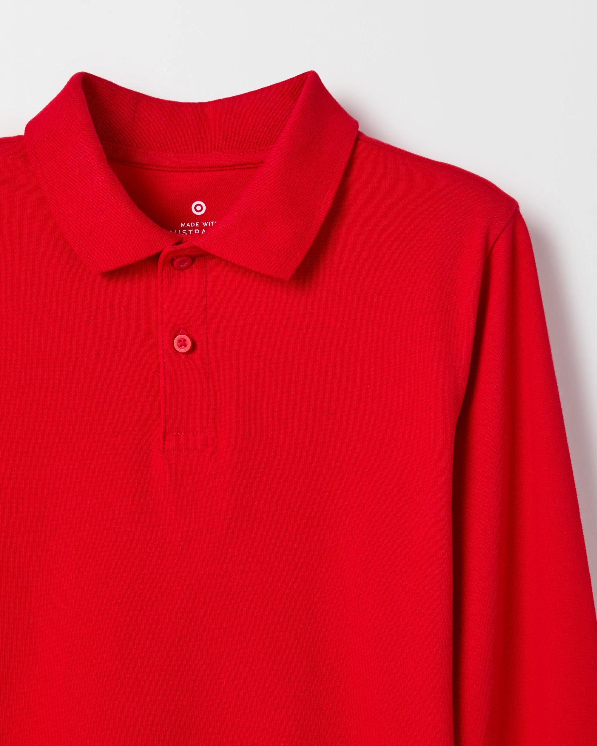 6 Target Kids Australian Cotton 2 Pack School Long Sleeve Polo Top RED, 6 of 6