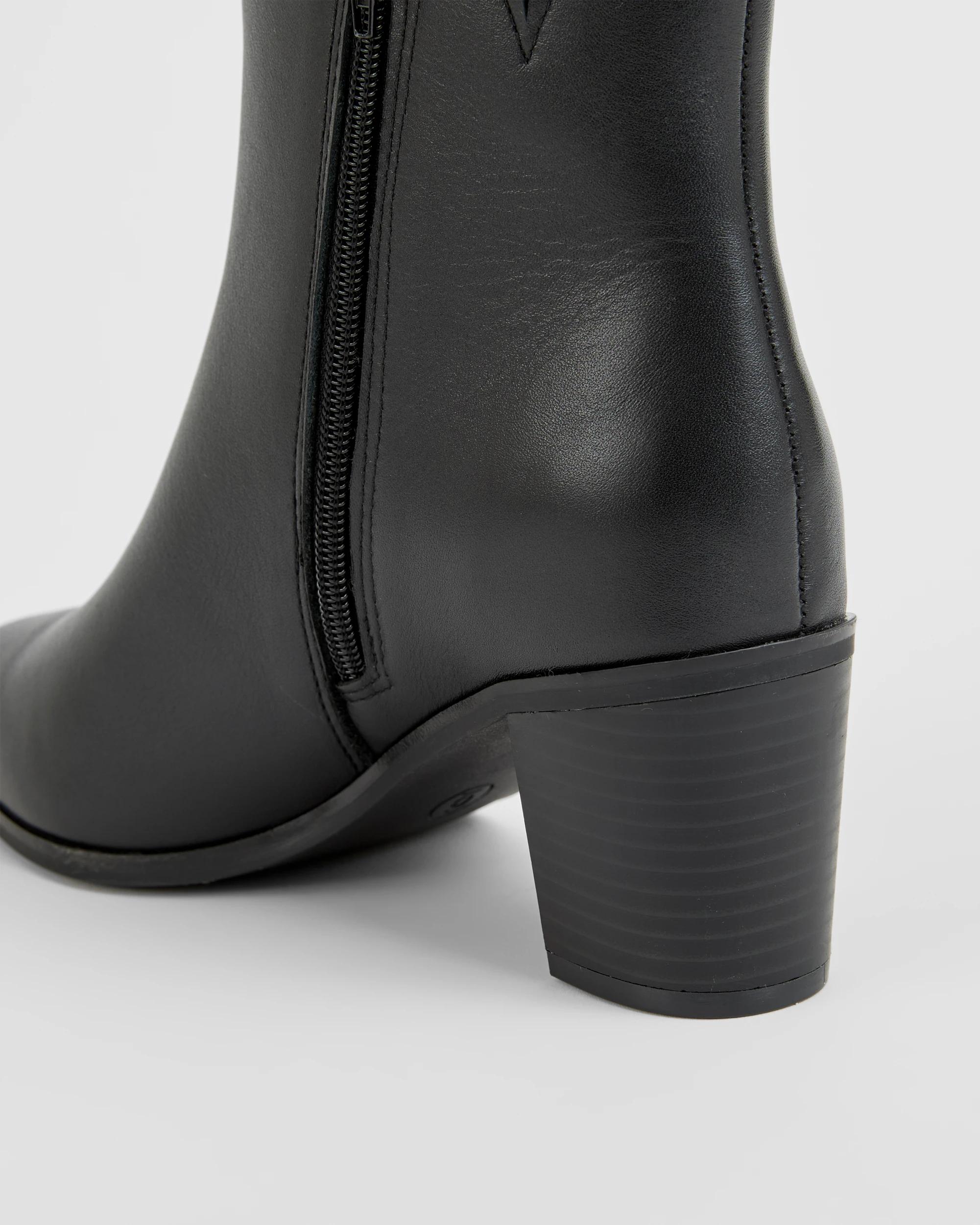 3 Target Woman Ruby Genuine Leather Block Heel Point Boots BLACK, 3 of 3