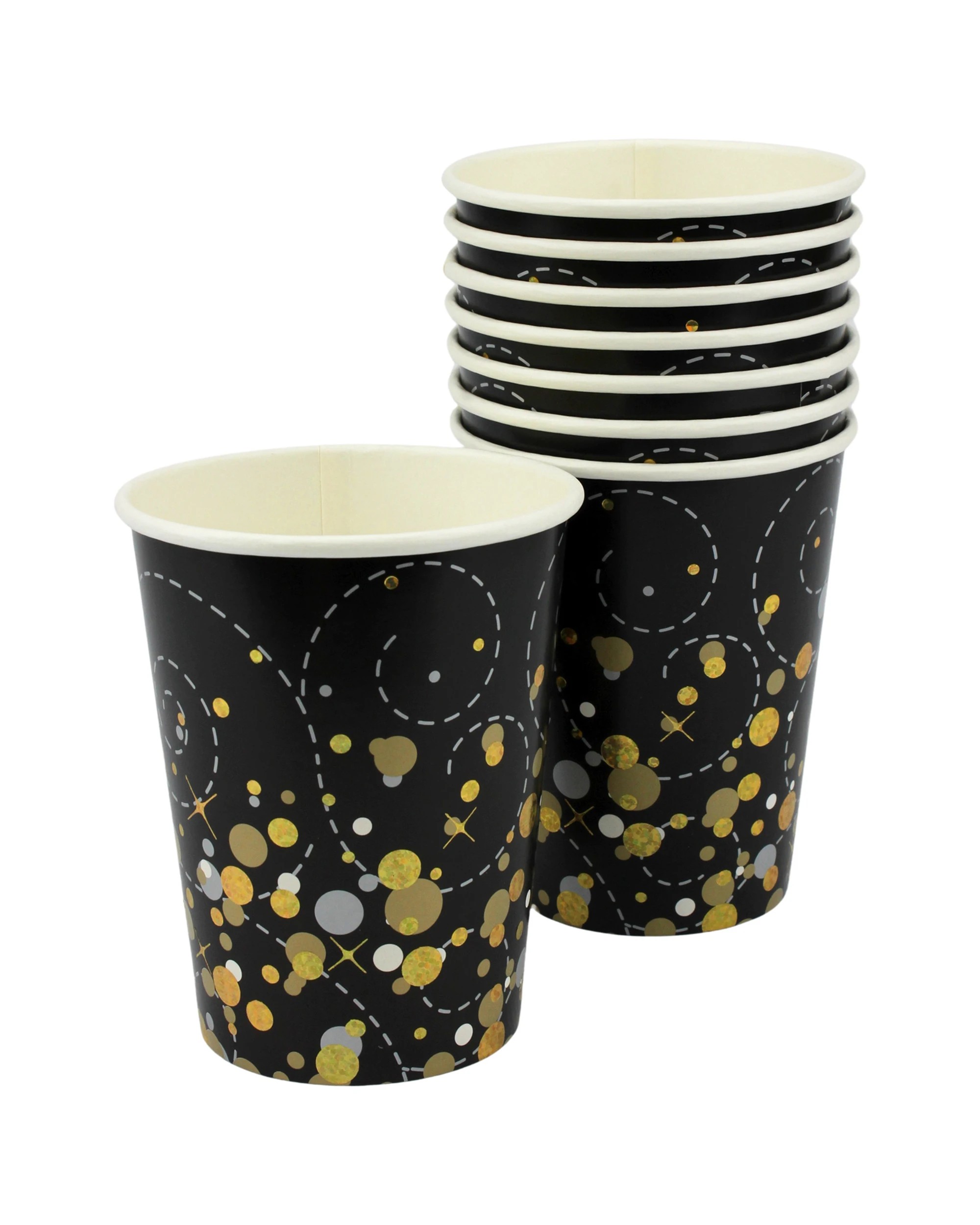 1 Alpen Sparkling Fizz Black & Gold Happy Birthday Holographic Paper Cups Pack of 8, 1 of 1