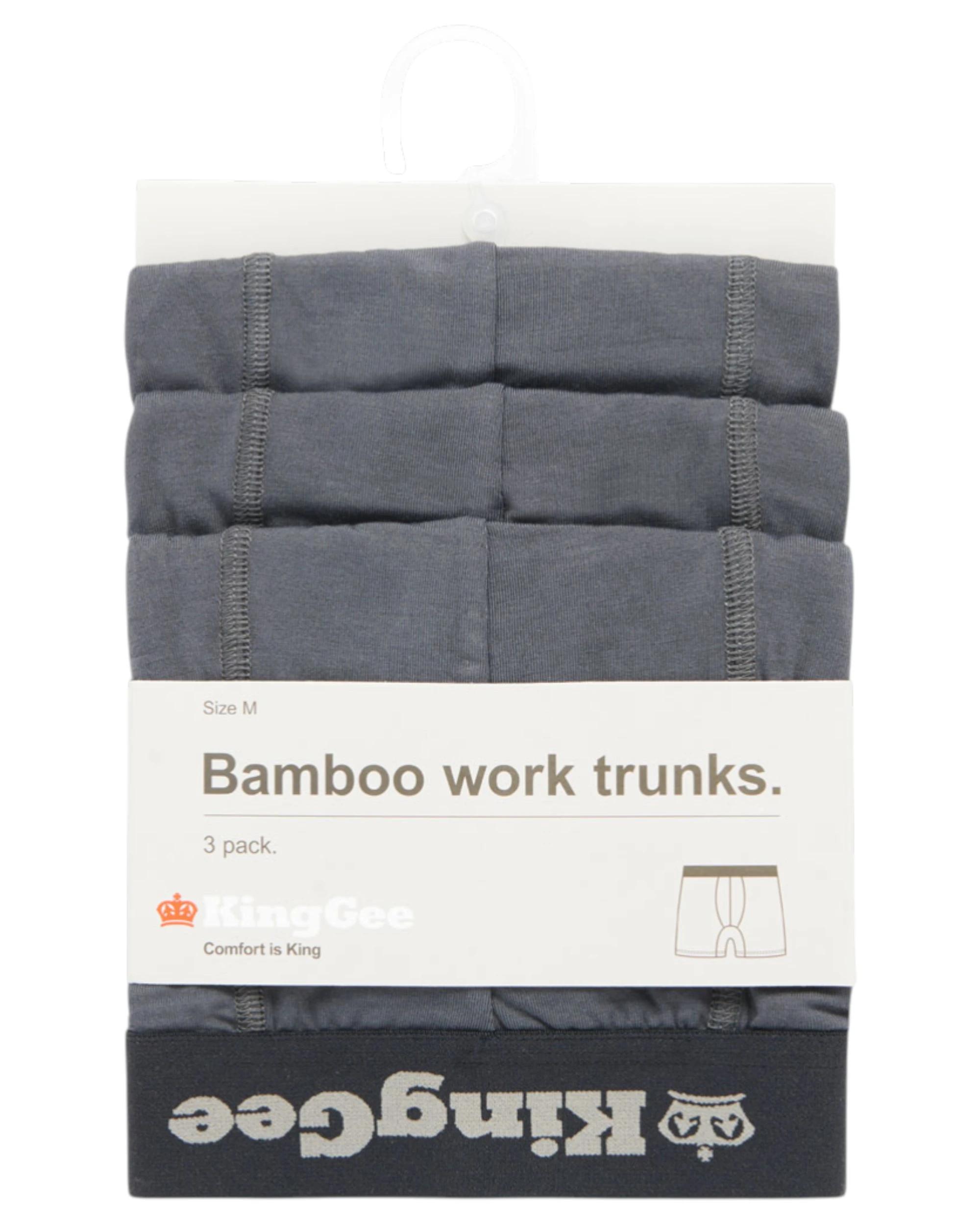 1 KingGee 3 Pack Mens Bamboo Trunks Underwear Charcoal CHARCOAL, 1 of 3