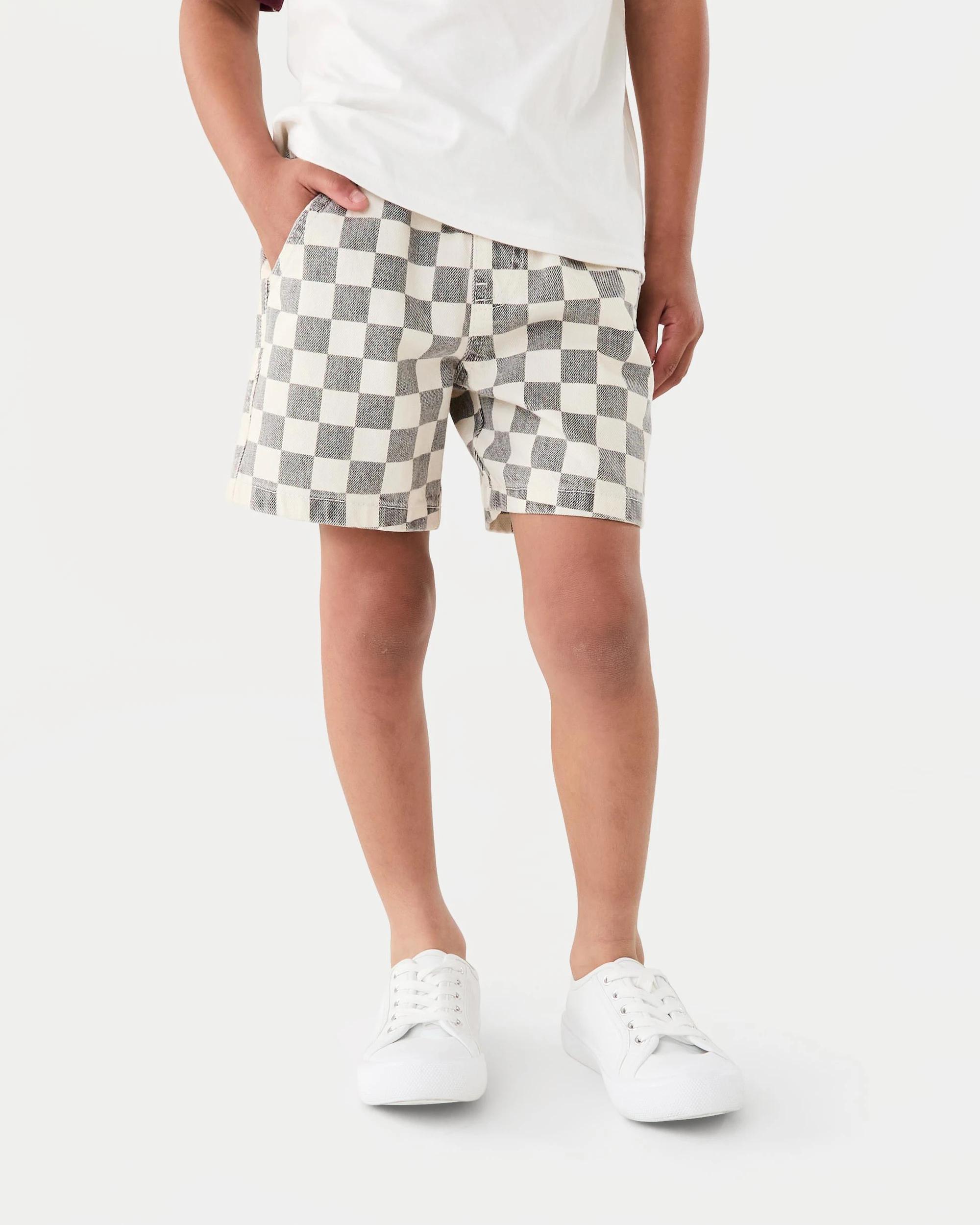 1 Printed Denim Shorts Gry Check, 1 of 7