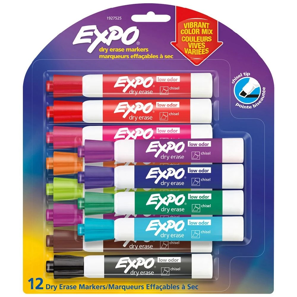 1 EXPO Low Odour Whiteboard Markers Vibrant Colours 12 Pack, 1 of 2