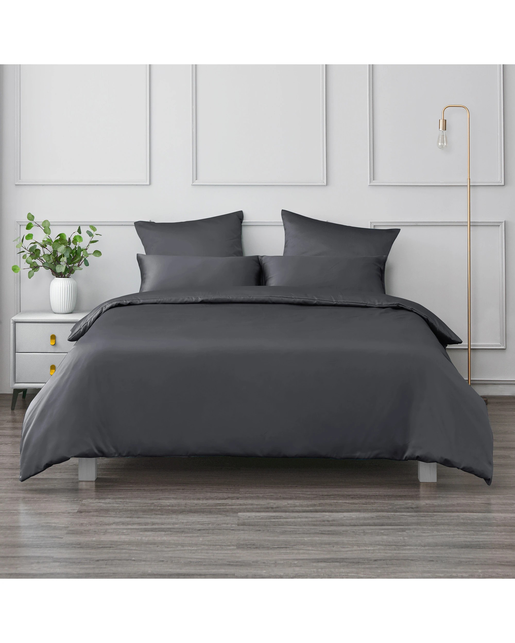 1 Dreamaker Matte Satin Quilt Cover Set - Single Bed - Charcoal, 1 of 6
