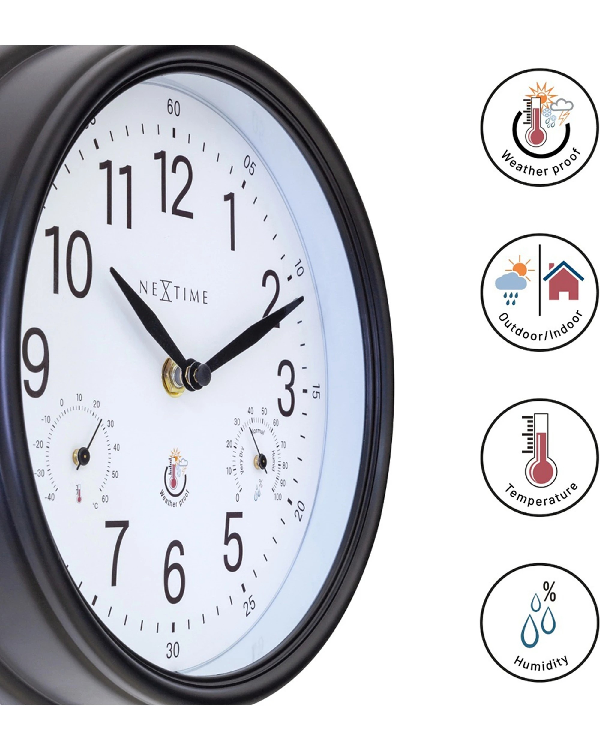 5 NexTime Wall Clock Jasmine Outdoor Weatherproof 23.5cm - Black, 5 of 5
