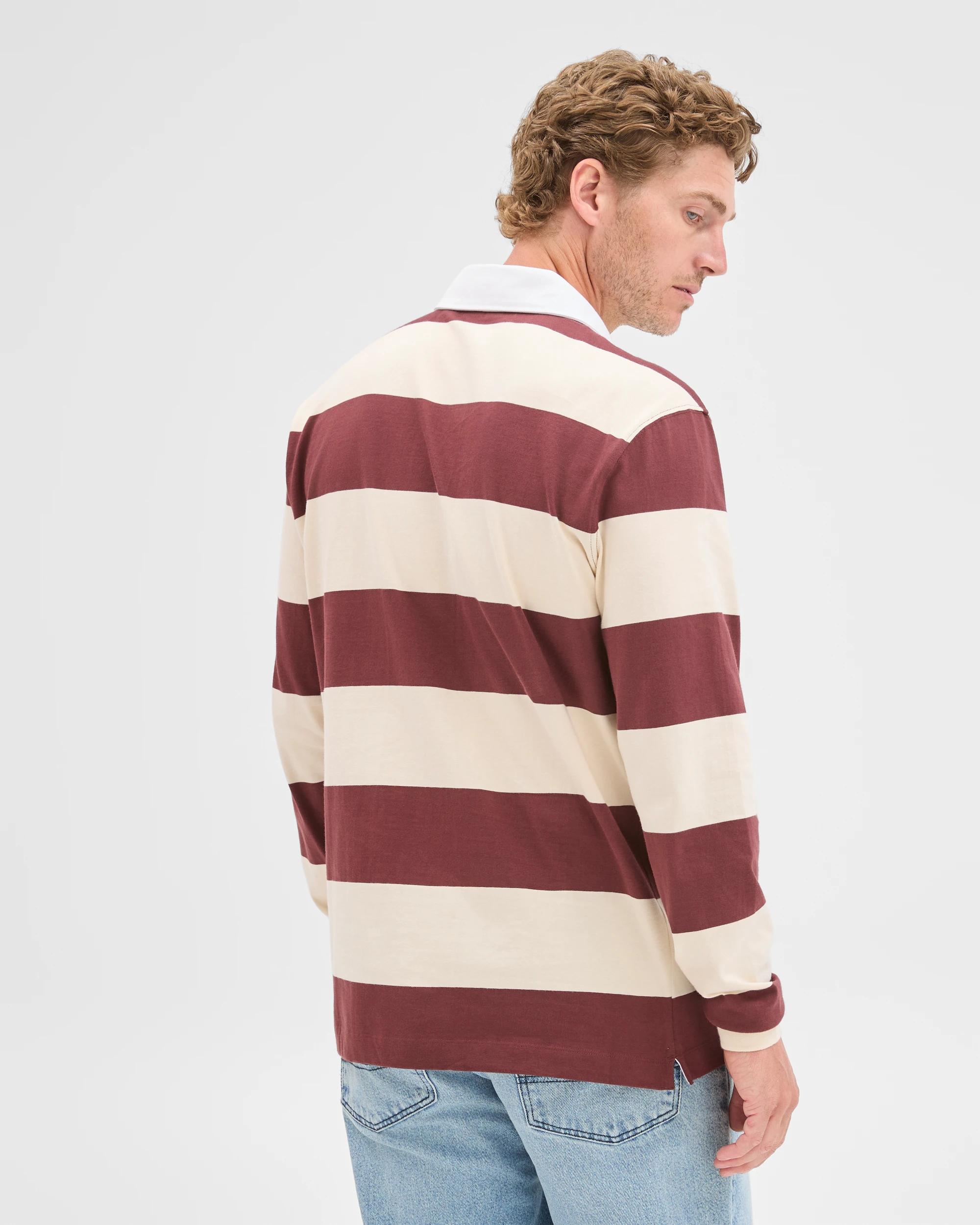 7 Target Man Australian Cotton Long Sleeve Rugby Polo Top STONE STRIPE, 7 of 8