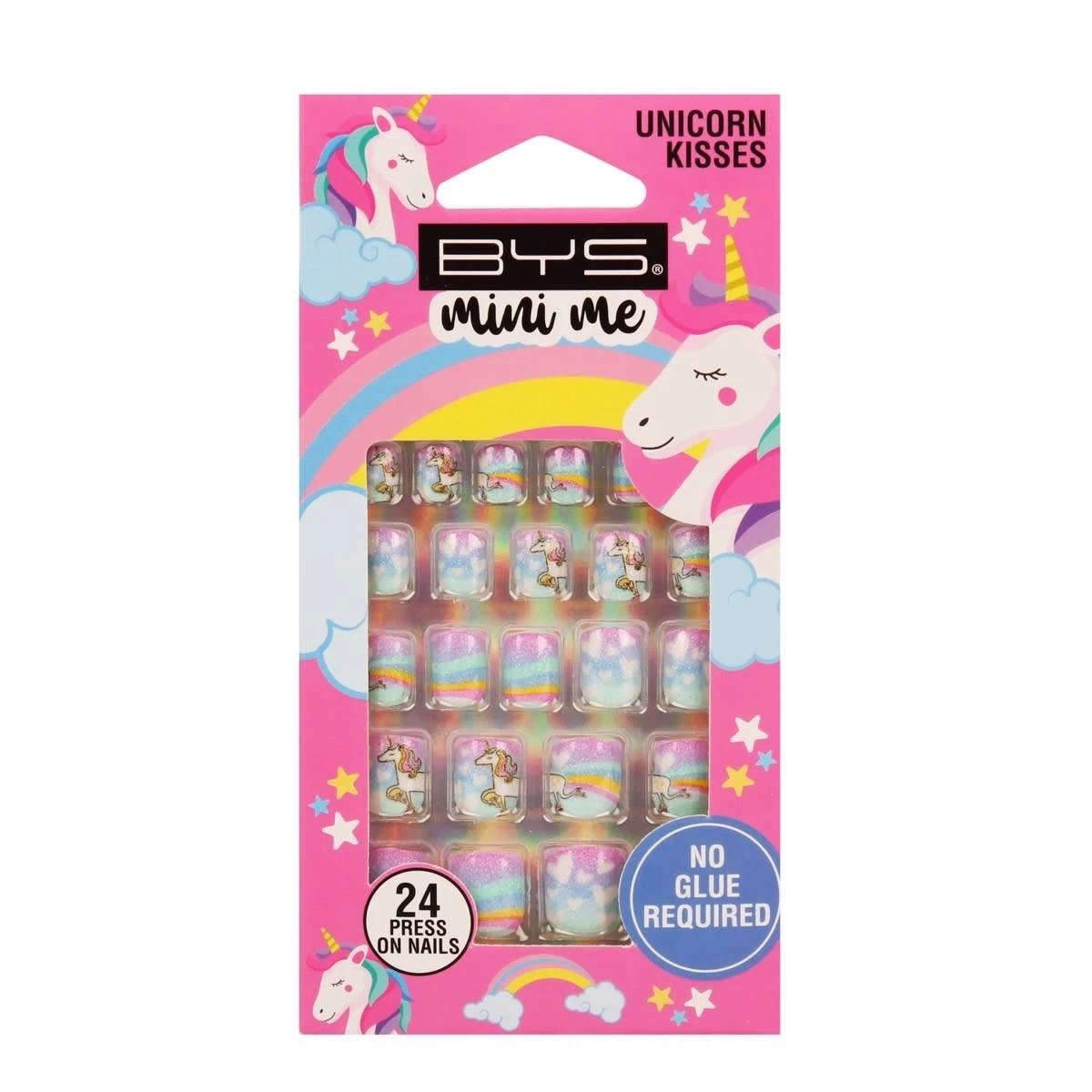 1 BYS Mini Me 24 Pack Press on Nails - Unicorn Kisses, Square Shape, 1 of 2