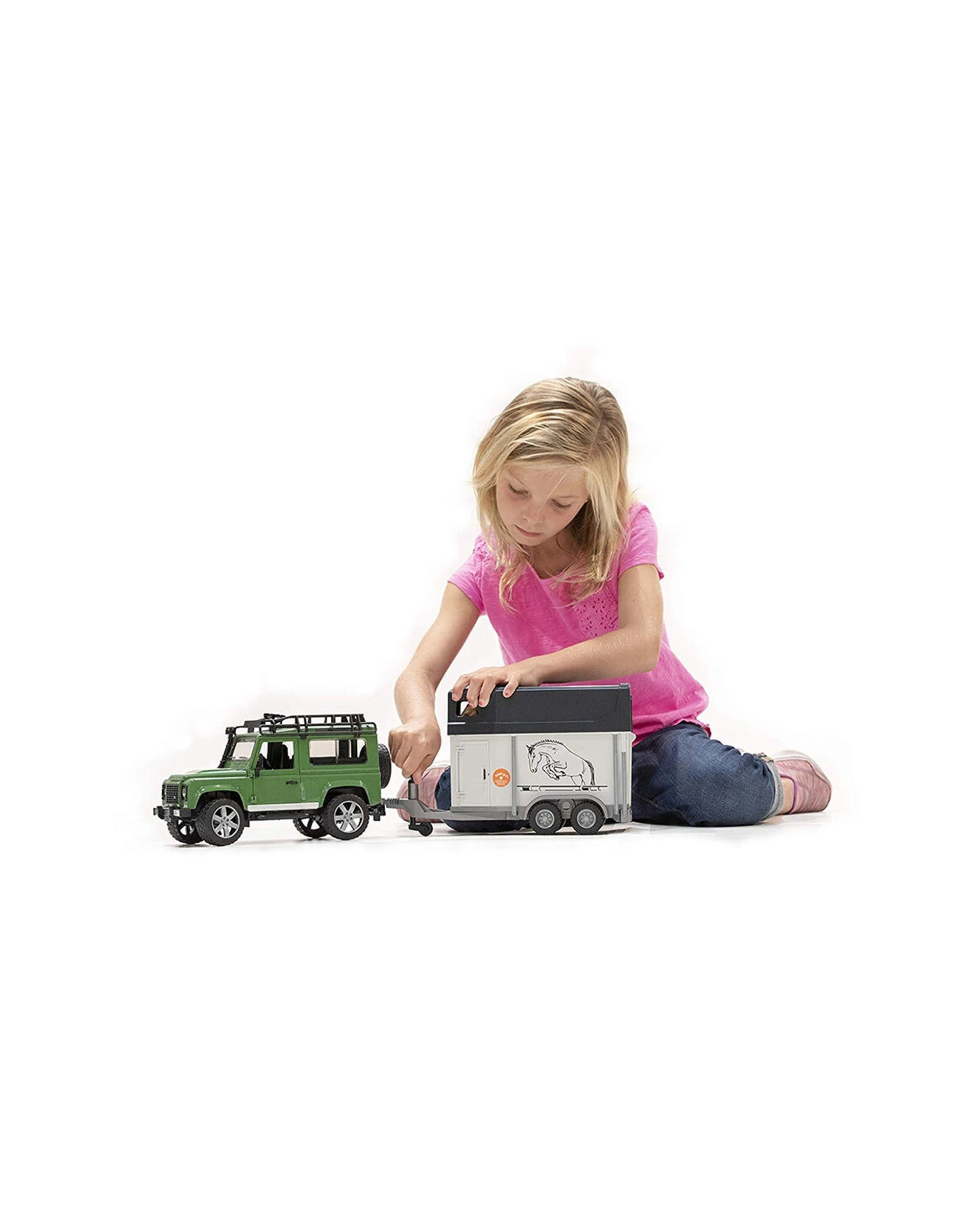 4 Bruder 1 16 Land Rover Defender Station Wagon Kids Toy With Horse Trailer - Green, 4 of 4
