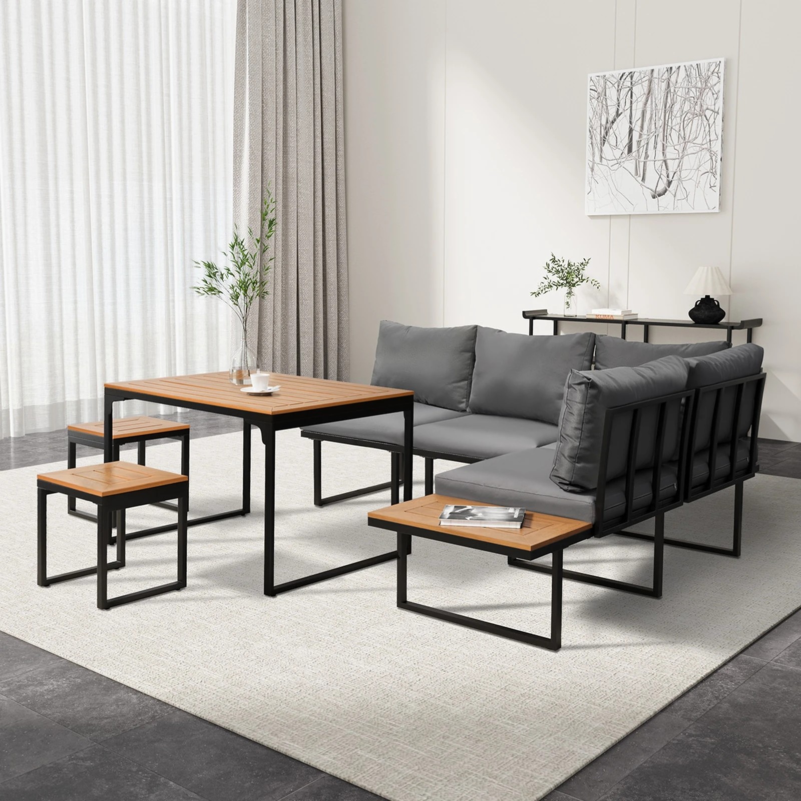 4 Livsip 6 Seater Outdoor Dining Sofa Set Lounge Furniture Patio Stool - Multi, 4 of 8