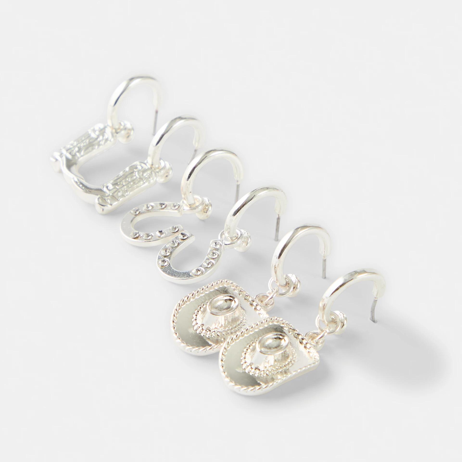 2 3 Pack Western Earrings - Silver Tone SILVER, 2 of 9