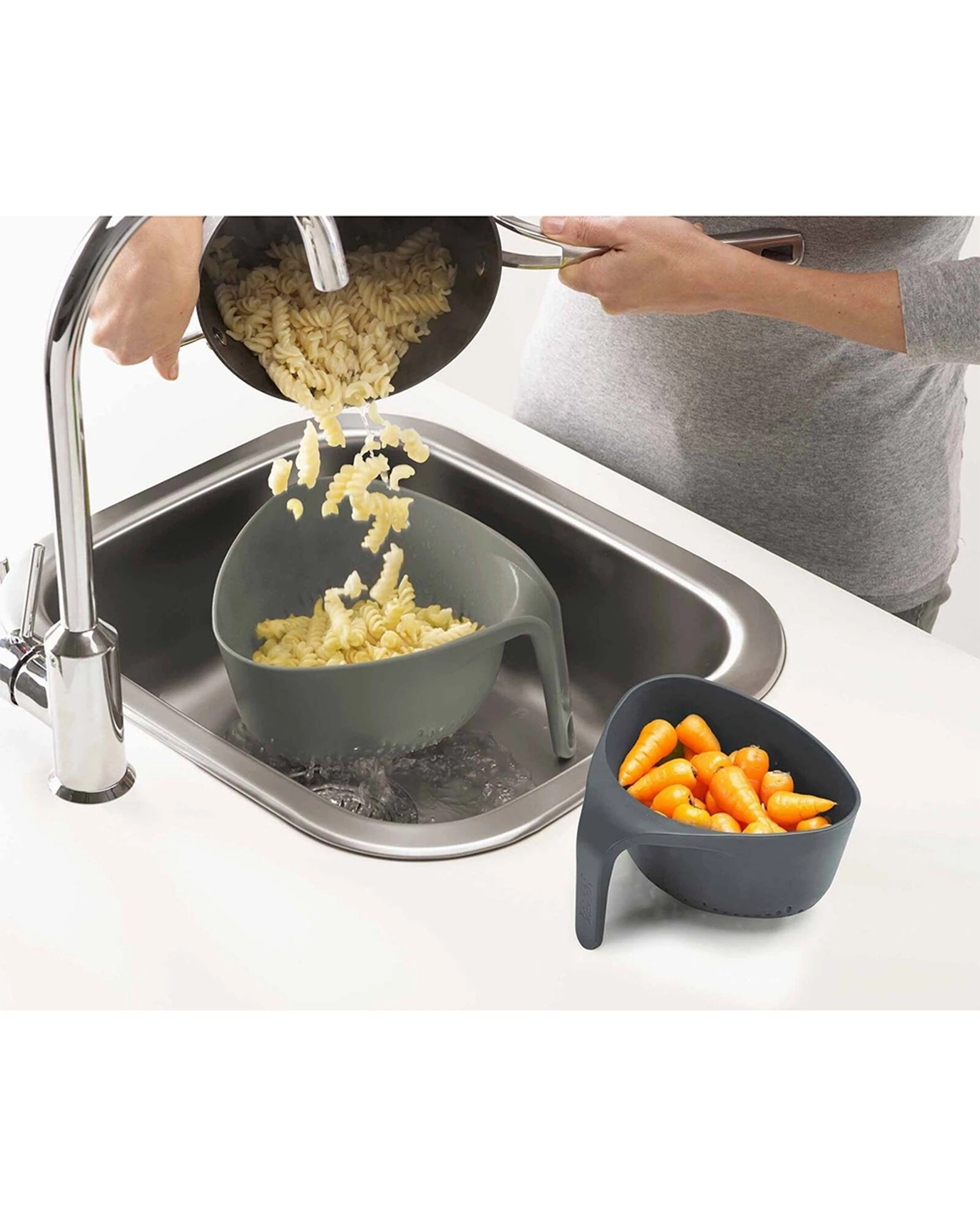 2 Joseph Joseph 22cm Nest Kitchen Cooking Colanders Ergonomic Handle - Grey, 2 of 4