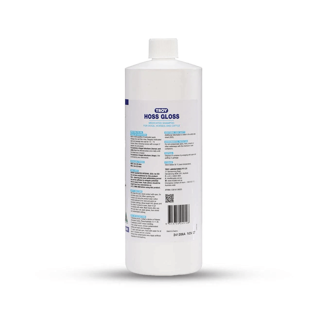 2 Troy Hoss Gloss Medicated Shampoo And Fungal Infection Horse Cattle 1L, 2 of 2