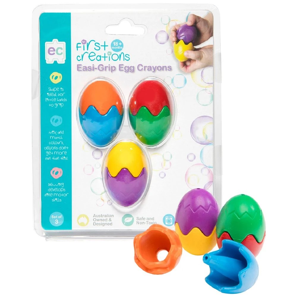 1 First Creations Easi-Grip Egg Shaped Crayons Assorted 3 Pack, 1 of 2