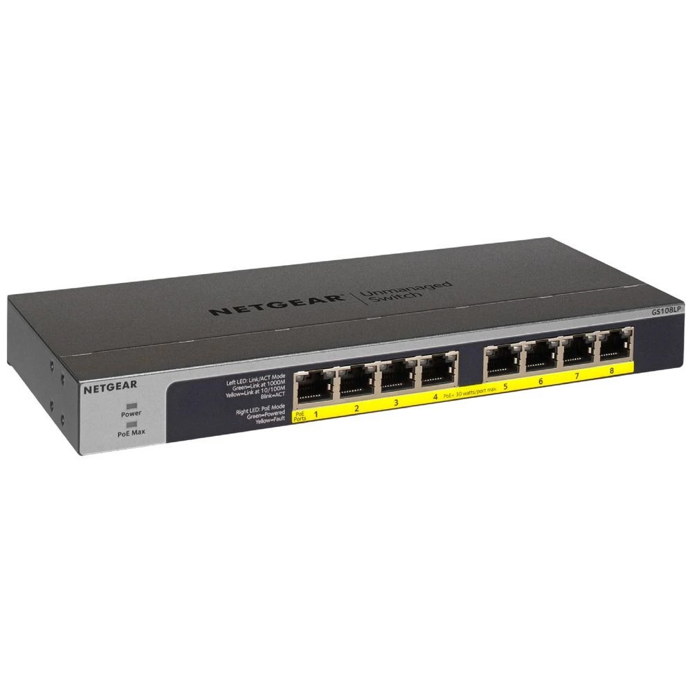 1 NETGEAR 8-Port PoE/PoE+ Gigabit Ethernet Switch GS108LP, 1 of 1