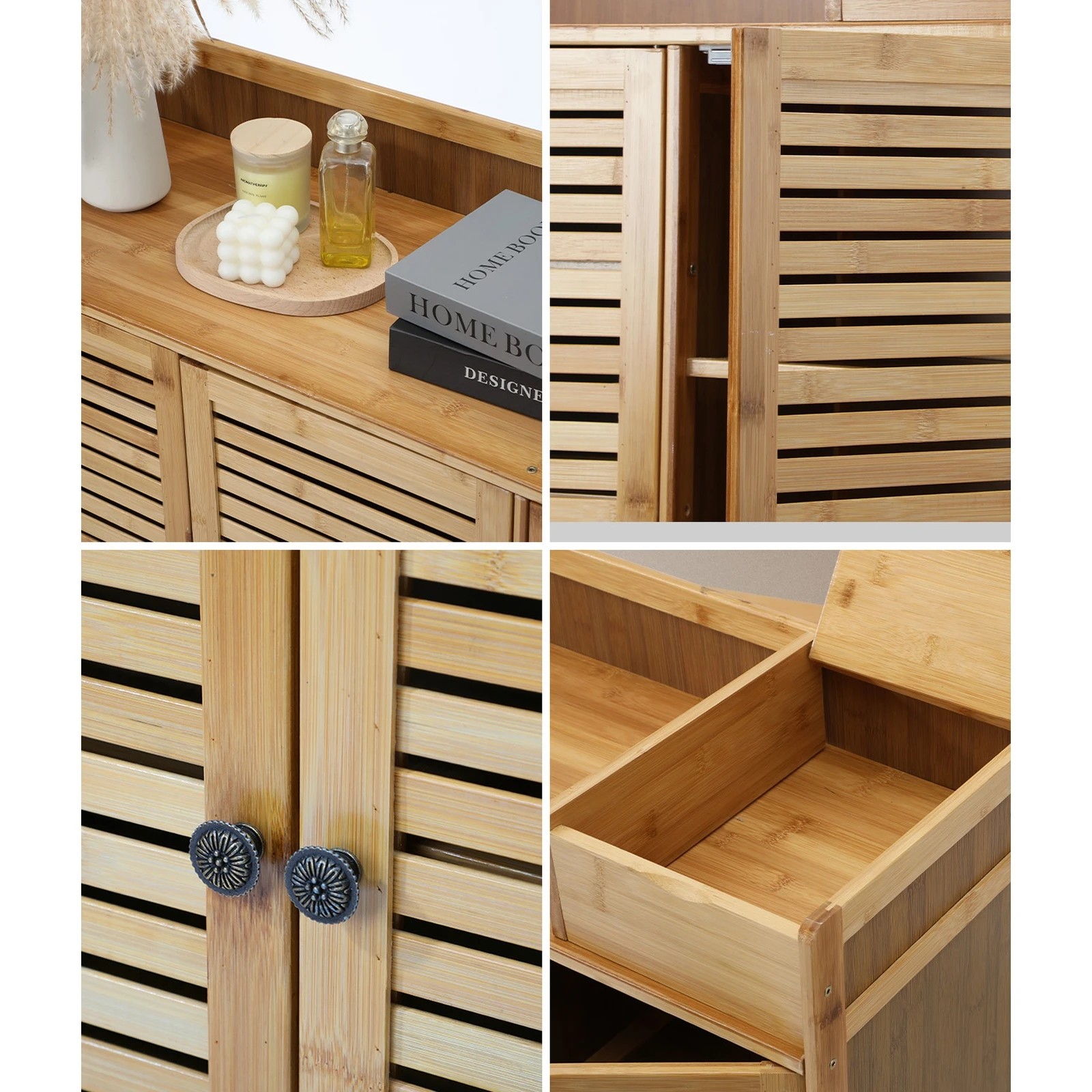4 Oikiture Shoe Storage Cabinet Shoes Rack Organiser Shelf 3 Doors Adjustable
 - Natural, 4 of 9