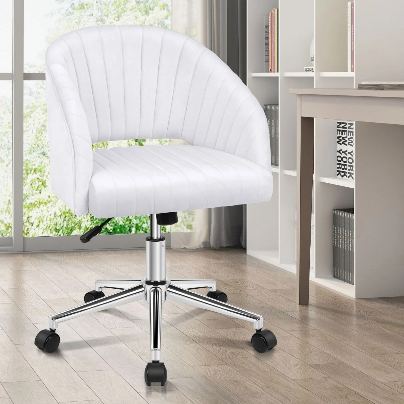 2 Alfordson Velvet Office Chair Swivel Armchair Work Study Seat Adult Kids - White, 2 of 9