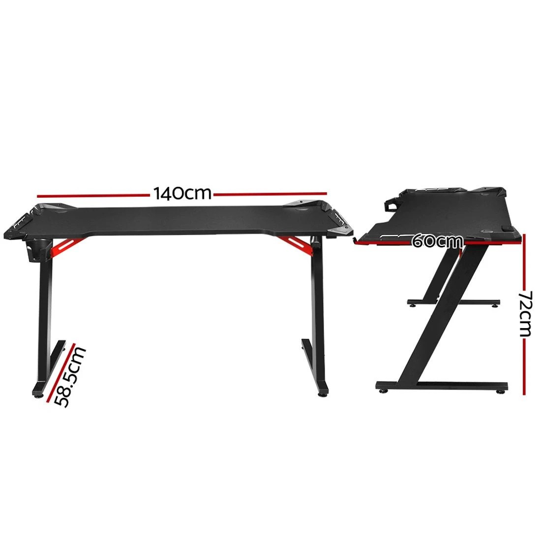 2 Artiss Gaming Desk Computer Desks LED Light 140CM - Black, 2 of 4