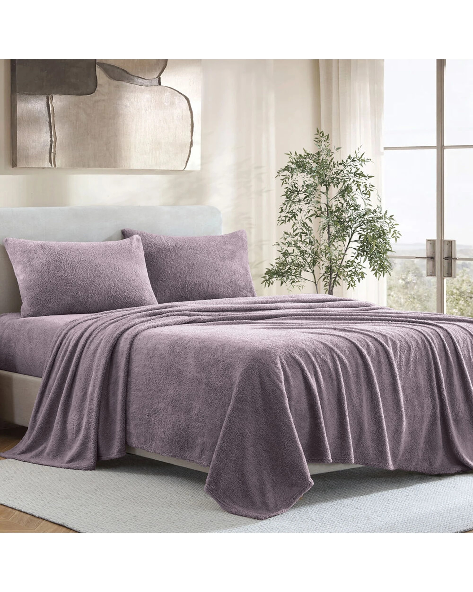 1 Ardor Boudoir Polyester Teddy Fleece Bed Sheet With Pillowcase Set Mauve - Single Bed - Pink, 1 of 1