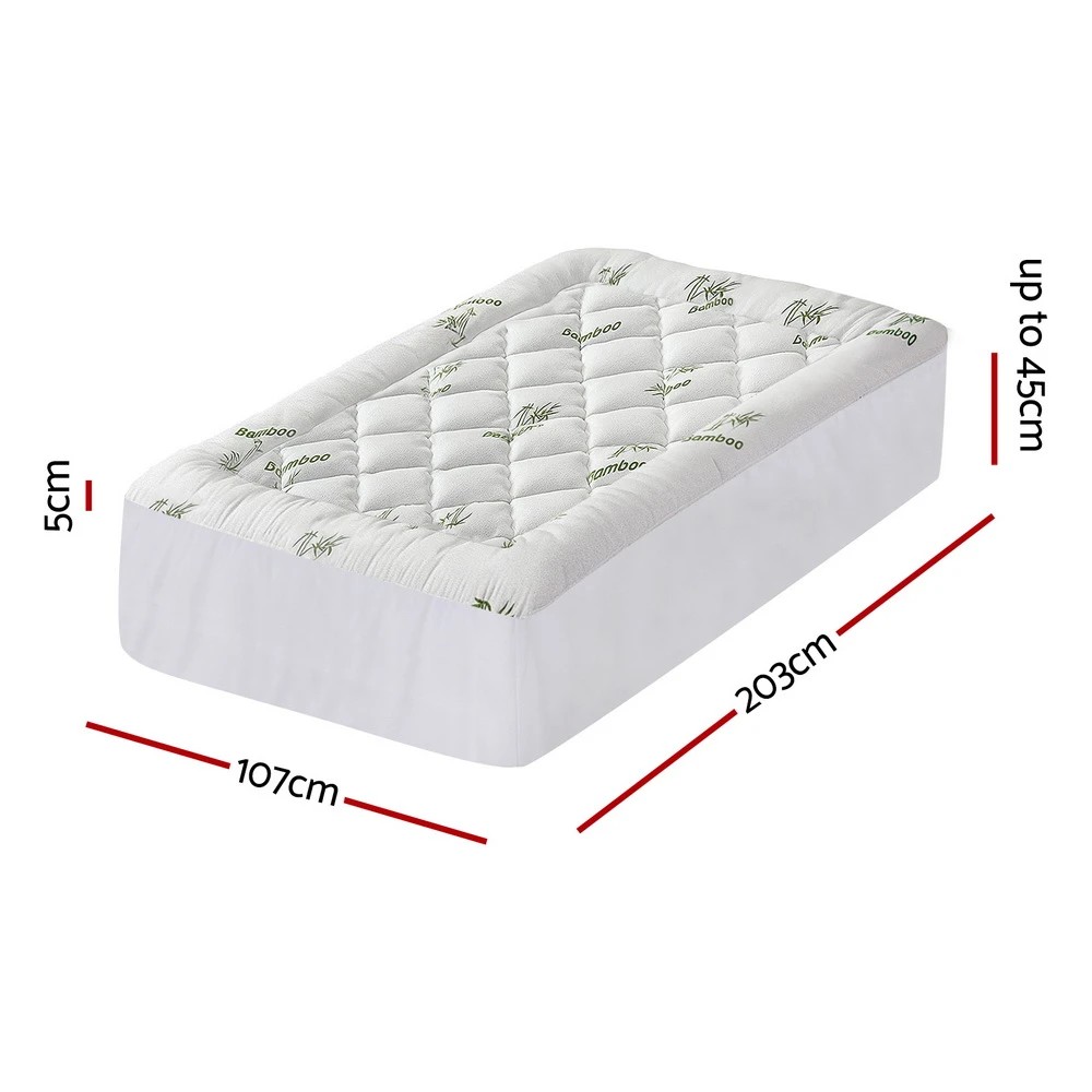 2 Giselle Mattress Topper 5cm Pillowtop toppers Bamboo King Single - White, 2 of 9