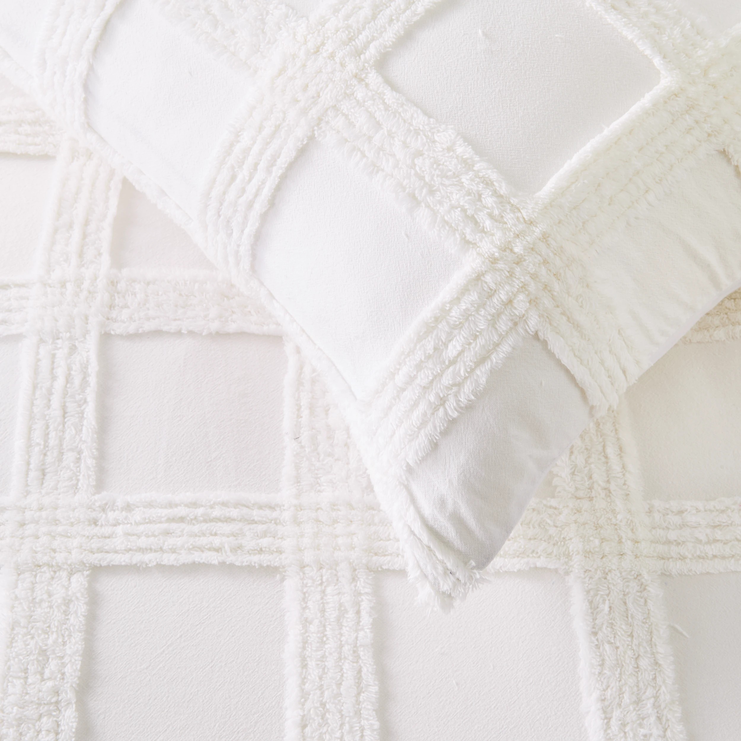 3 Check Tufted Cotton Quilt Cover Set - Double Bed, White, 3 of 6