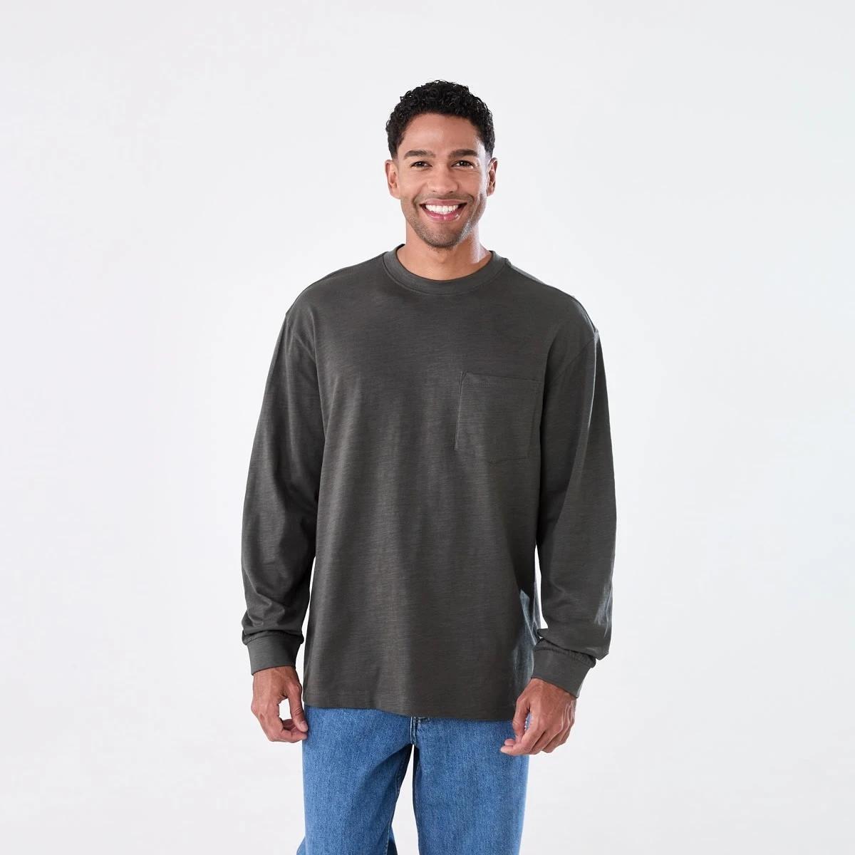 1 Long Sleeve Oversized Slub Pocket T-shirt VOLCANIC ROCK, 1 of 6