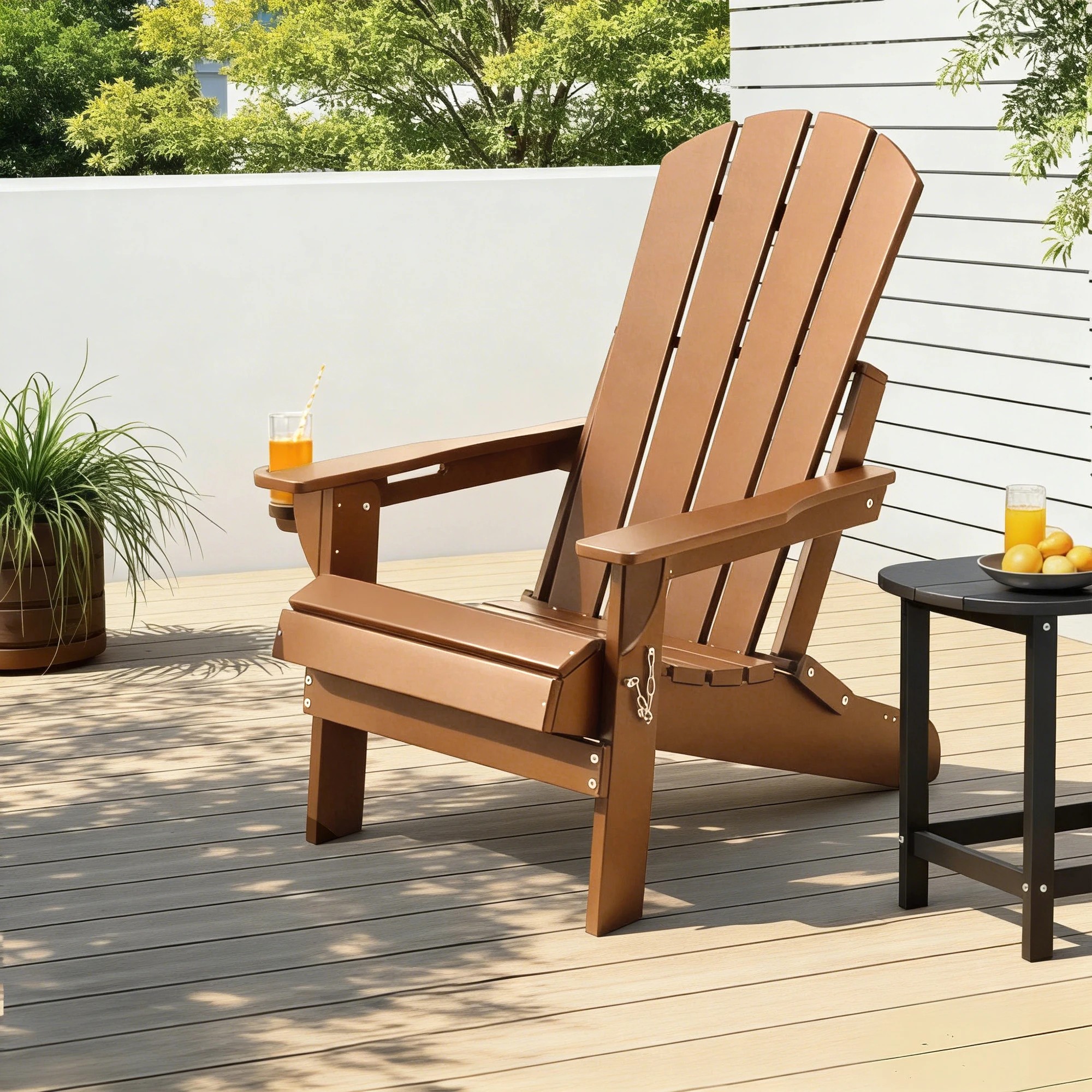 5 Gardeon Outdoor Chairs Folding Adirondack Beach Chair HDPE Sun Lounge Patio Furniture Garden - Brown, 5 of 9