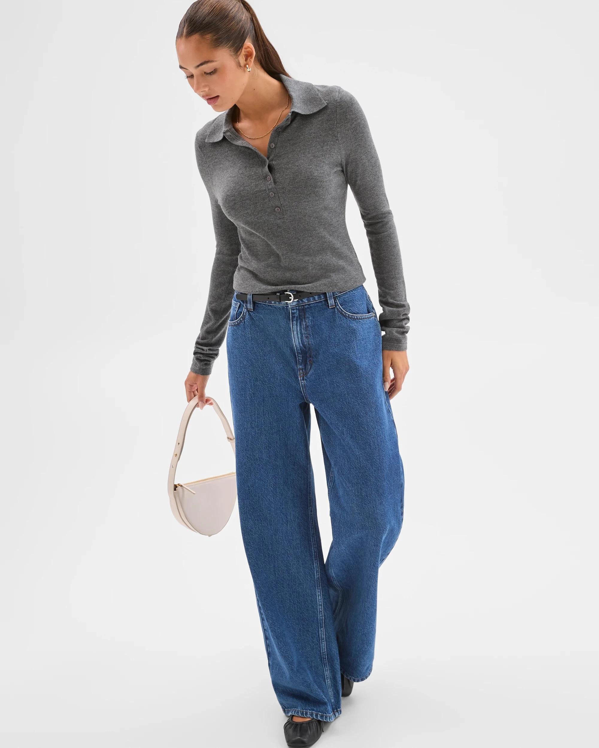 2 Lily Loves Long Sleeve Knit Polo Top GRAPHITE MARLE, 2 of 7