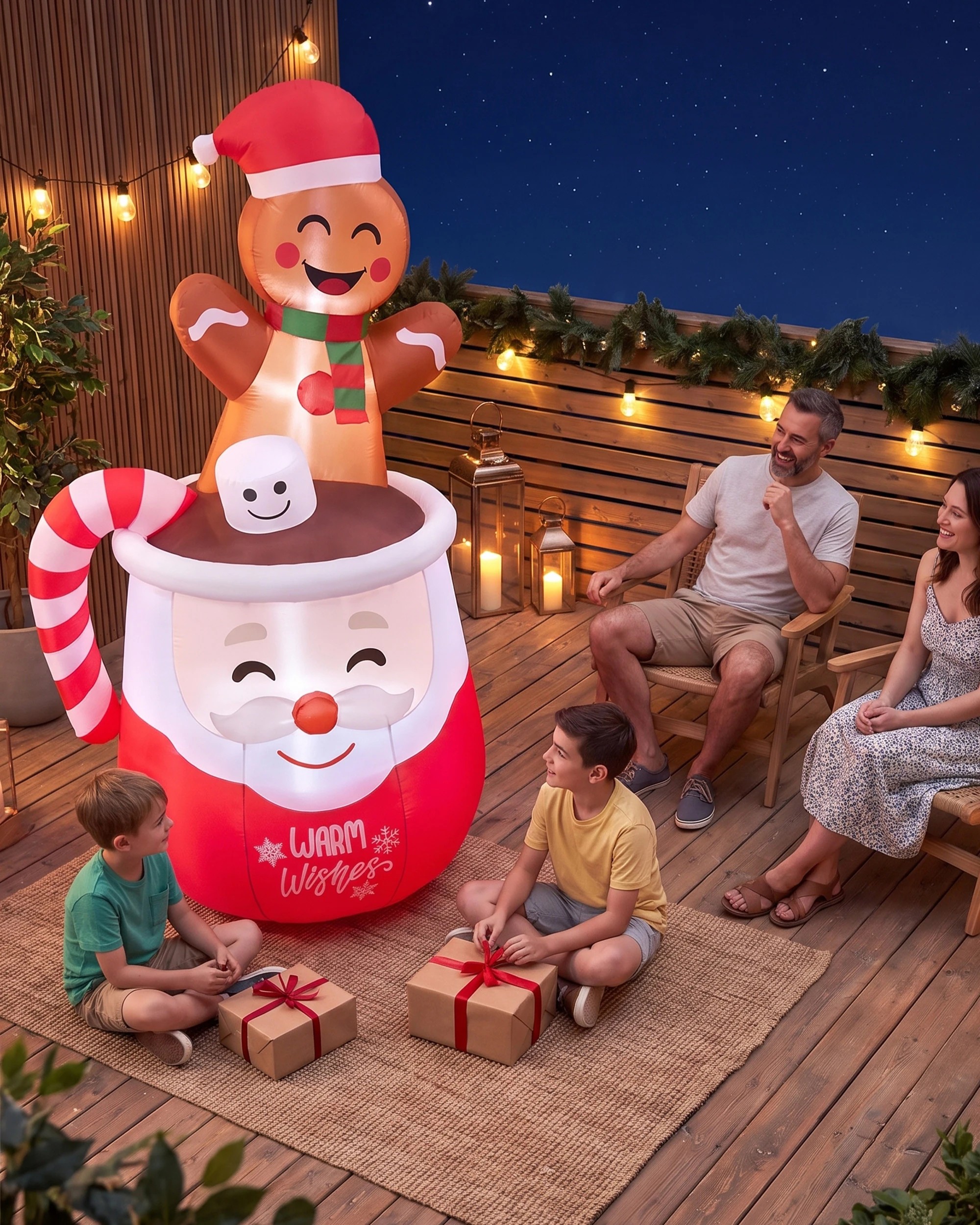 ZUNI Christmas Inflatable 1.8M Gingerbread Man in Hot Cocoa Mug LED ...