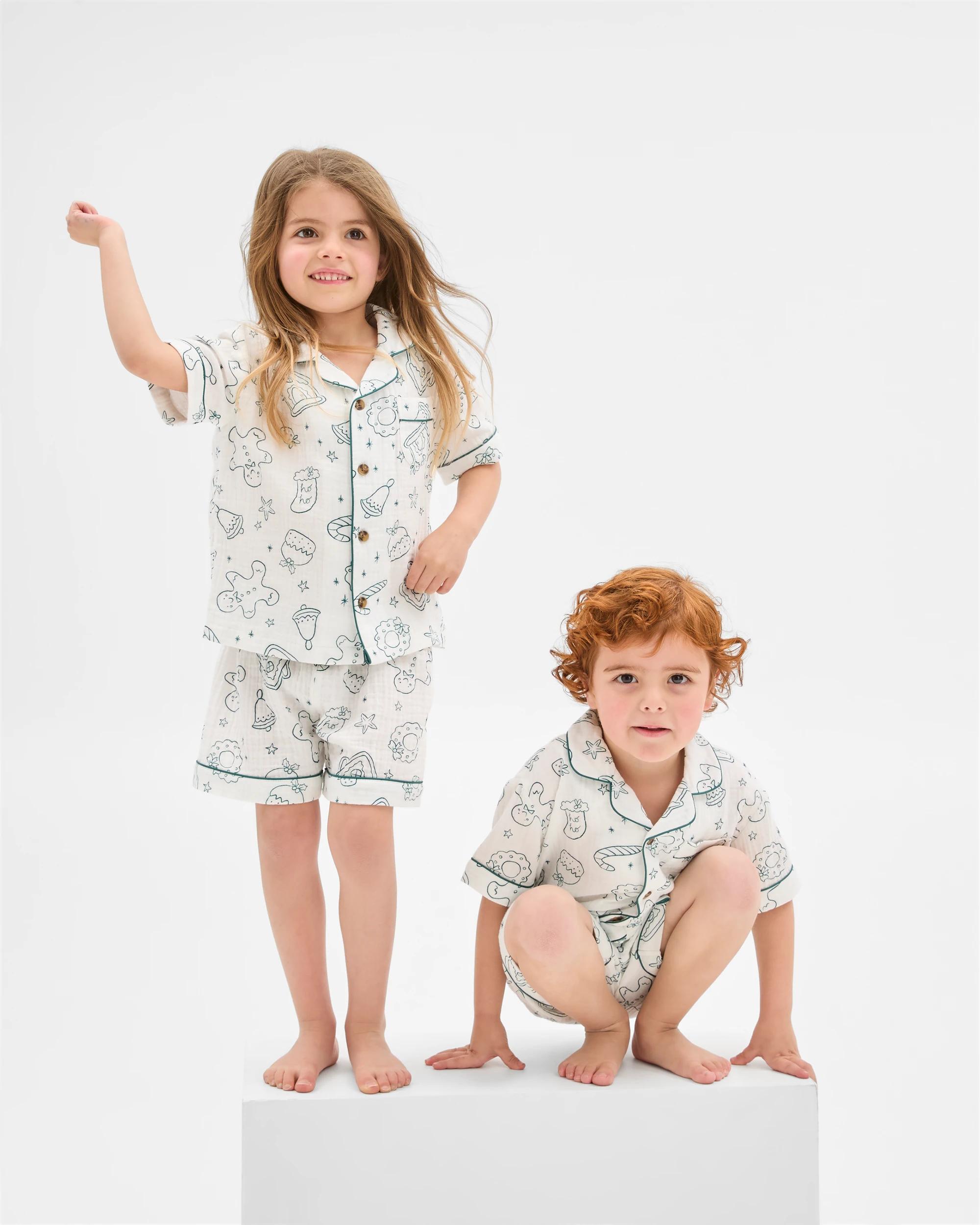 2 Target Sibling Matching Christmas Icons Australian Cotton Younger Kids Pyjama Set GREEN/WHITE ICONS, 2 of 6