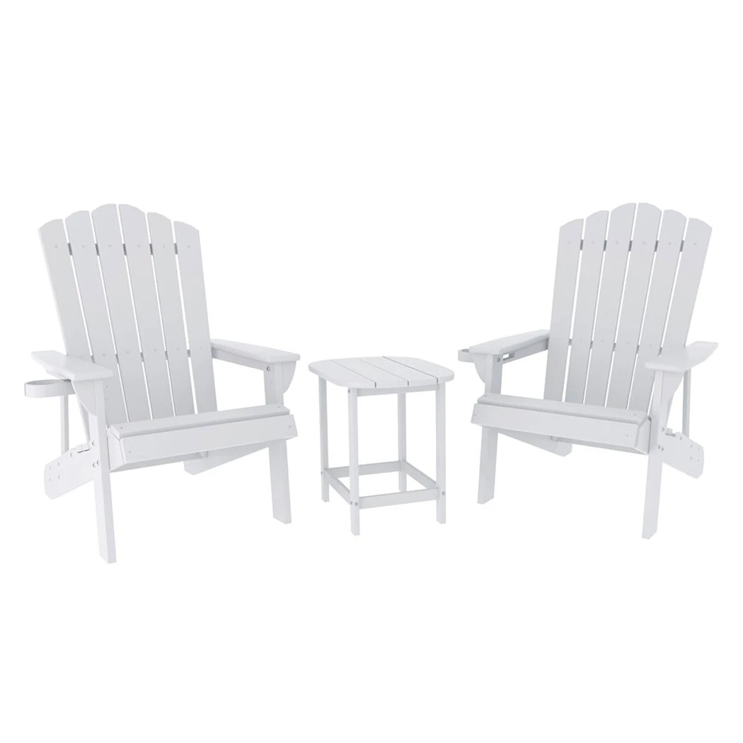 1 Gardeon Outdoor Table and Chairs HDPE Adirondack Beach Chair Sun Lounge Patio Furniture - White, 1 of 7