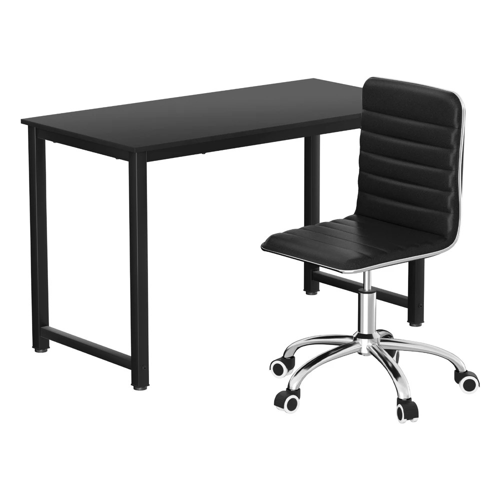 1 Artiss Computer Desk 120cm Executive Office Chairs Set PU Leather Low Back - Black, 1 of 6