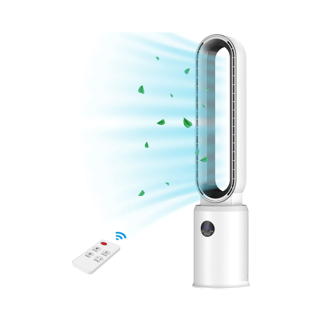 1 Advwin Bladeless Tower Fan Portable Electric Standing Floor Fan Air Circulator With Remote 24-Speeds Adjustable, White, 1 of 7