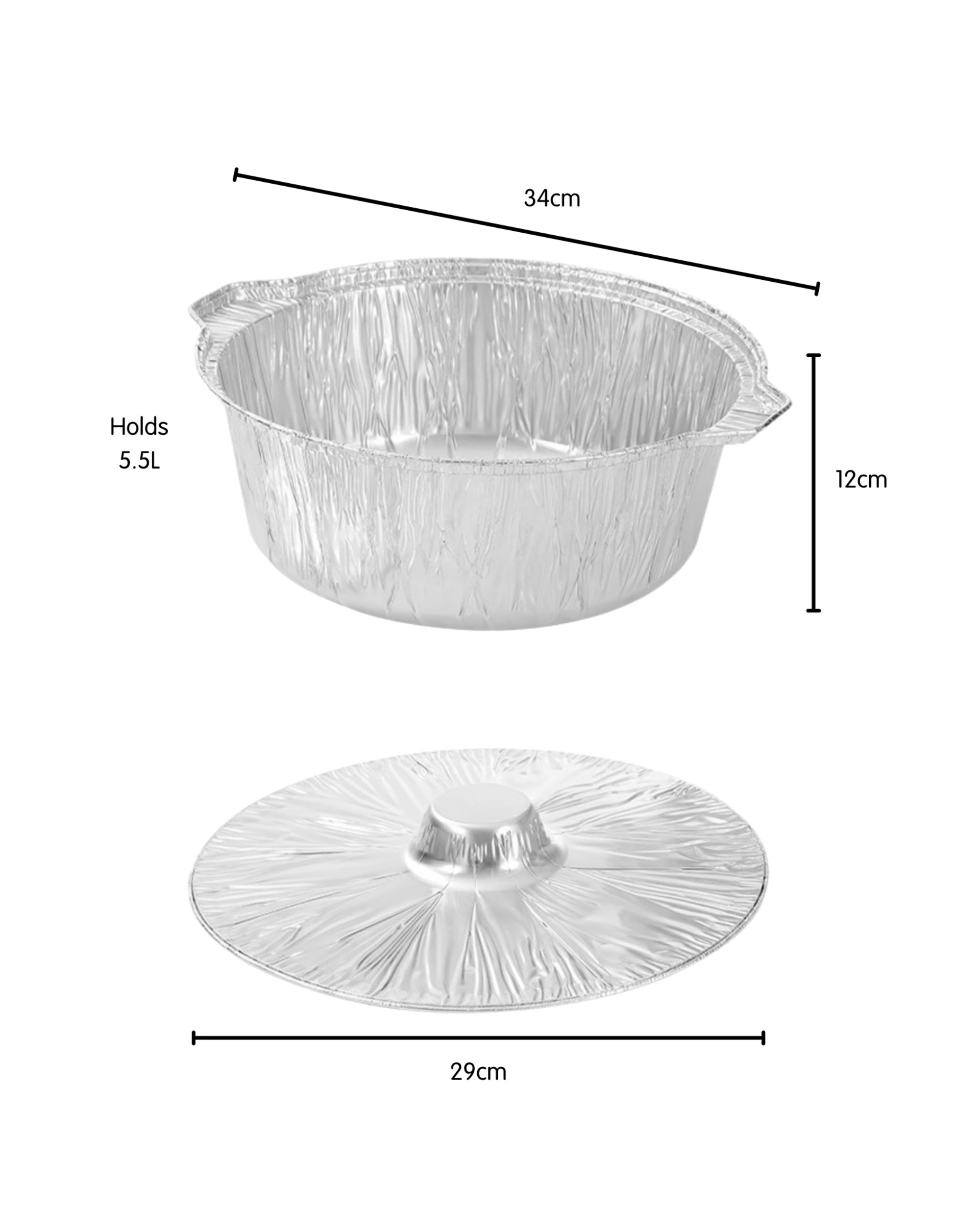 2 United Living Foil BBQ Pot With Lid 34cm Pack of 2 - Silver, 2 of 3