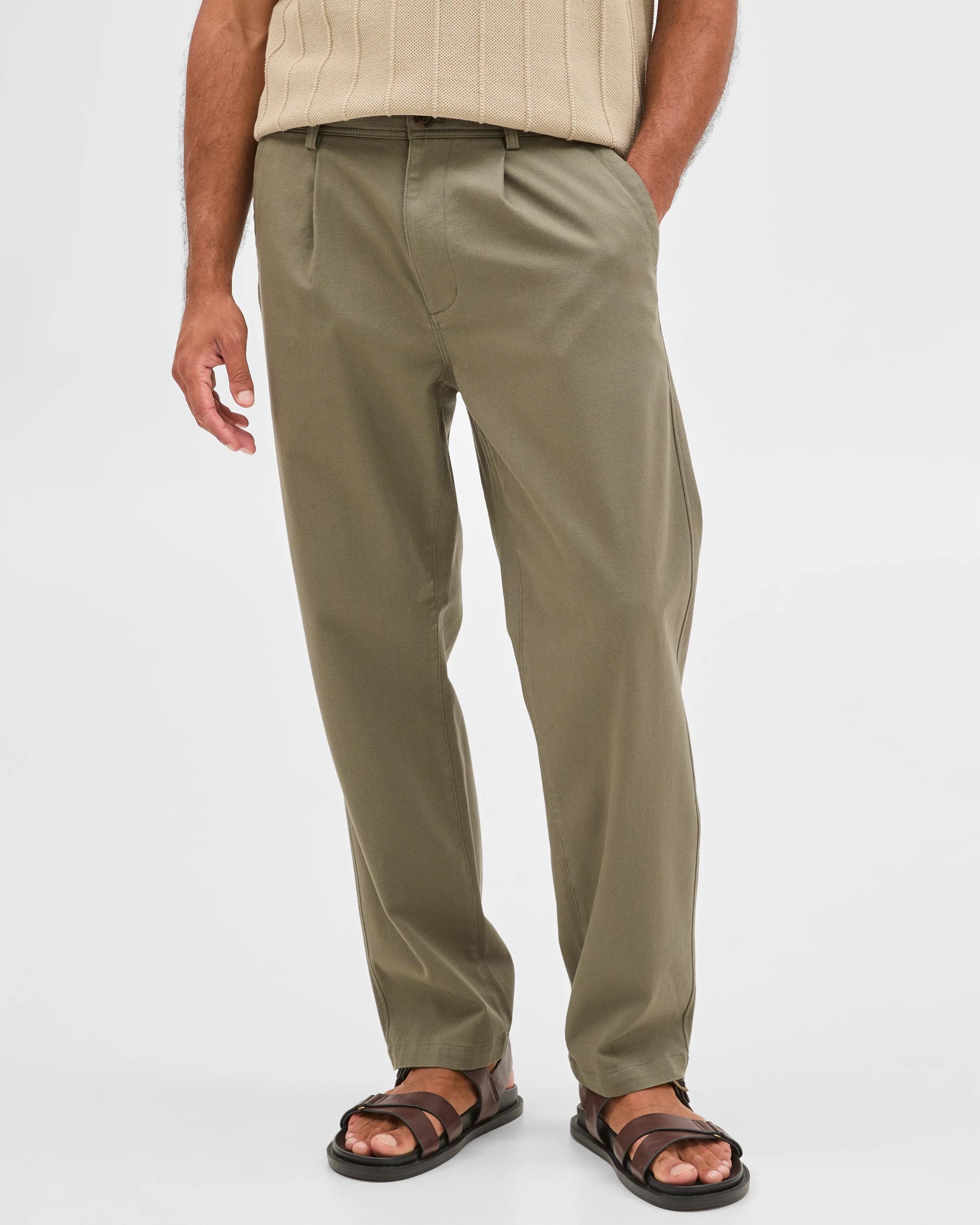 2 Target Man Australian Cotton Pleated Textured Chino Pants ARMY, 2 of 8
