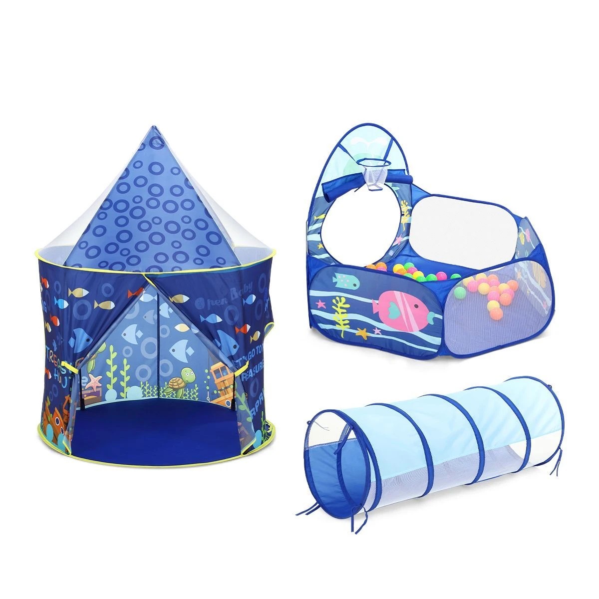 6 AUSWAY 3-In-1 Kids Play Tent House Baby Crawl Tunnel Ball Pit, 6 of 8