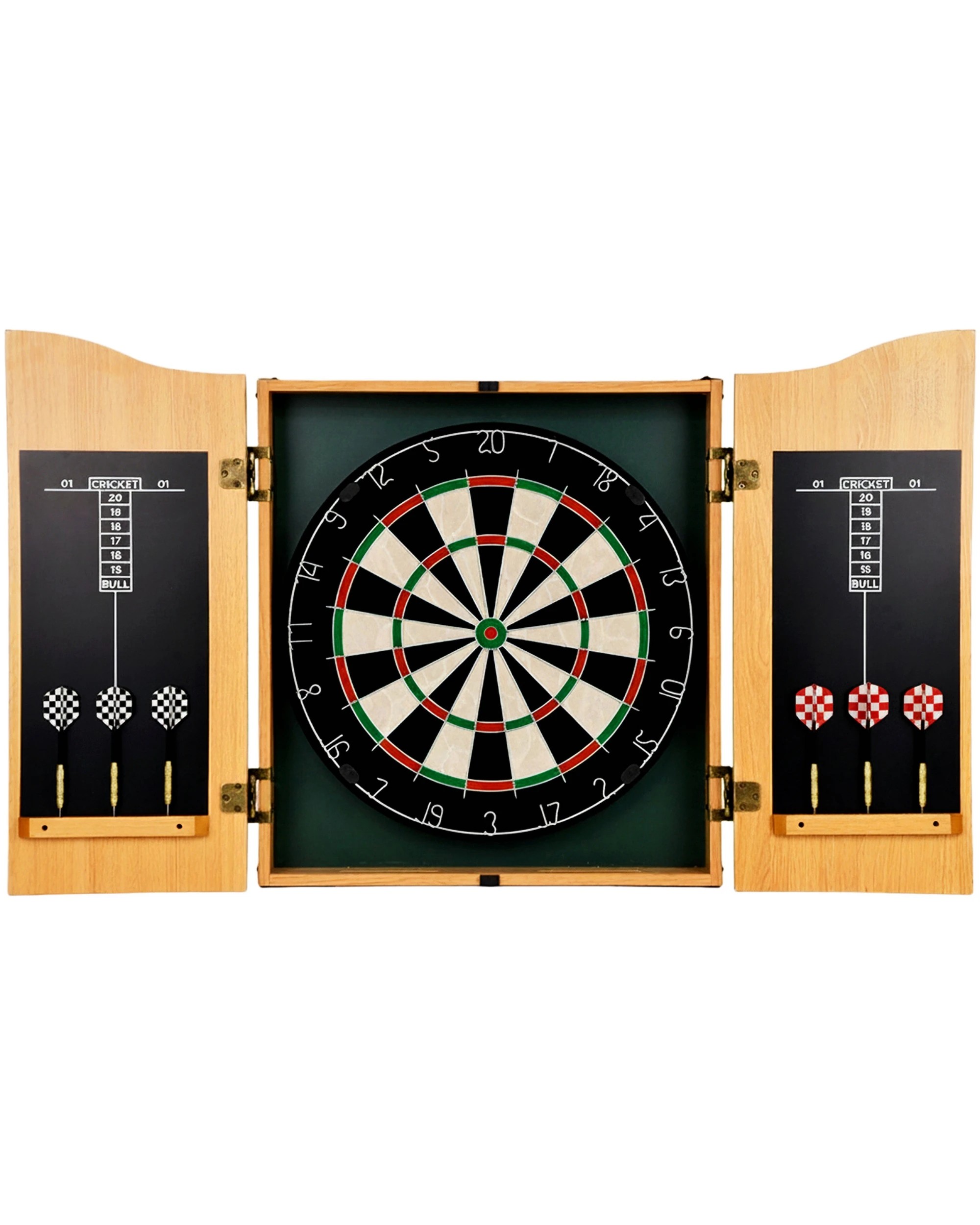 1 Advwin 18" Dartboard Cabinet Set with Chalk Scoreboard & Eraser, Includes 6 Steel-Tip Darts, Wall/Door Mountable, 1 of 7