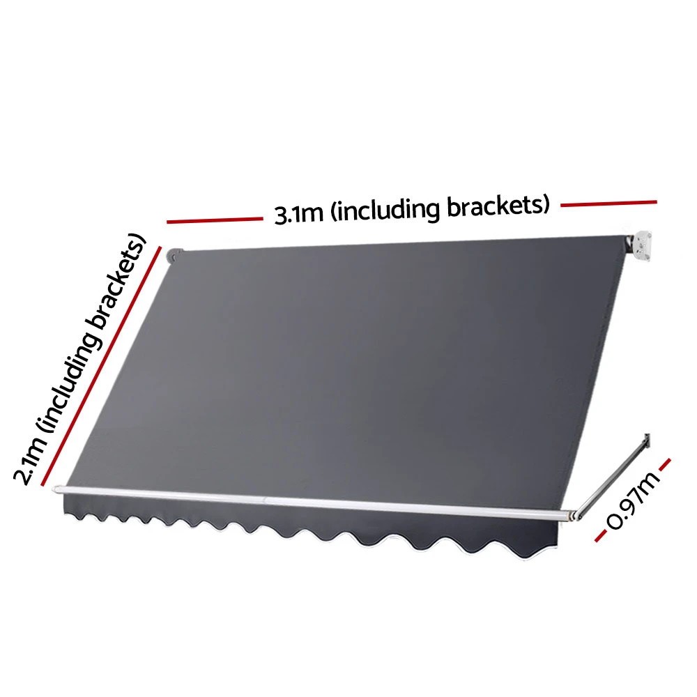 2 Instahut Window Fixed Pivot Arm Awning Outdoor Blinds Retractable Canopy 3.1X2.1M - Grey, 2 of 6