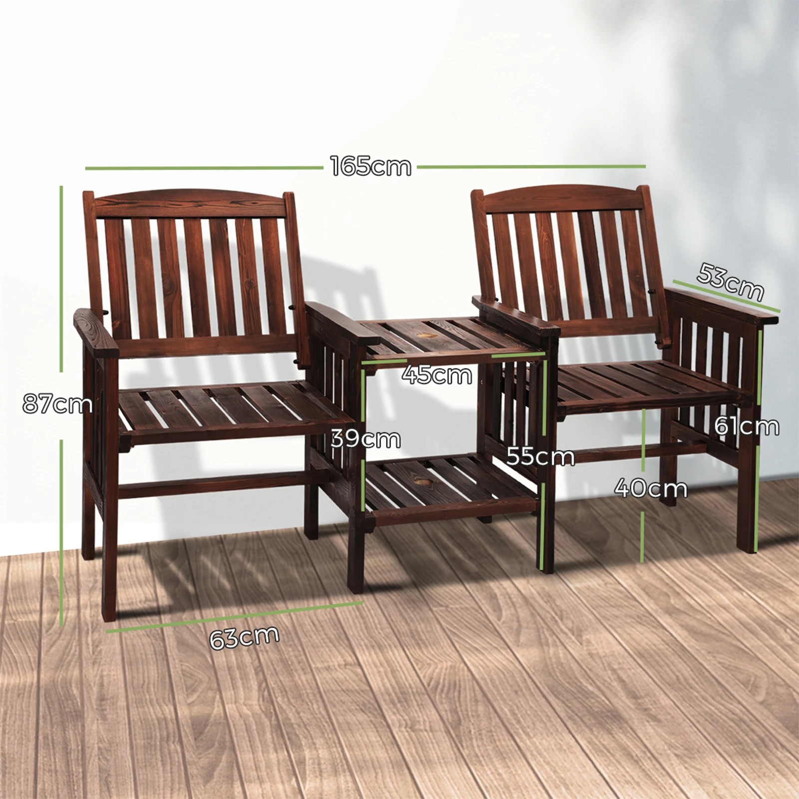 2 Livsip Garden Bench Wooden Outdoor Table & Chair Set - Charcoal, 2 of 10
